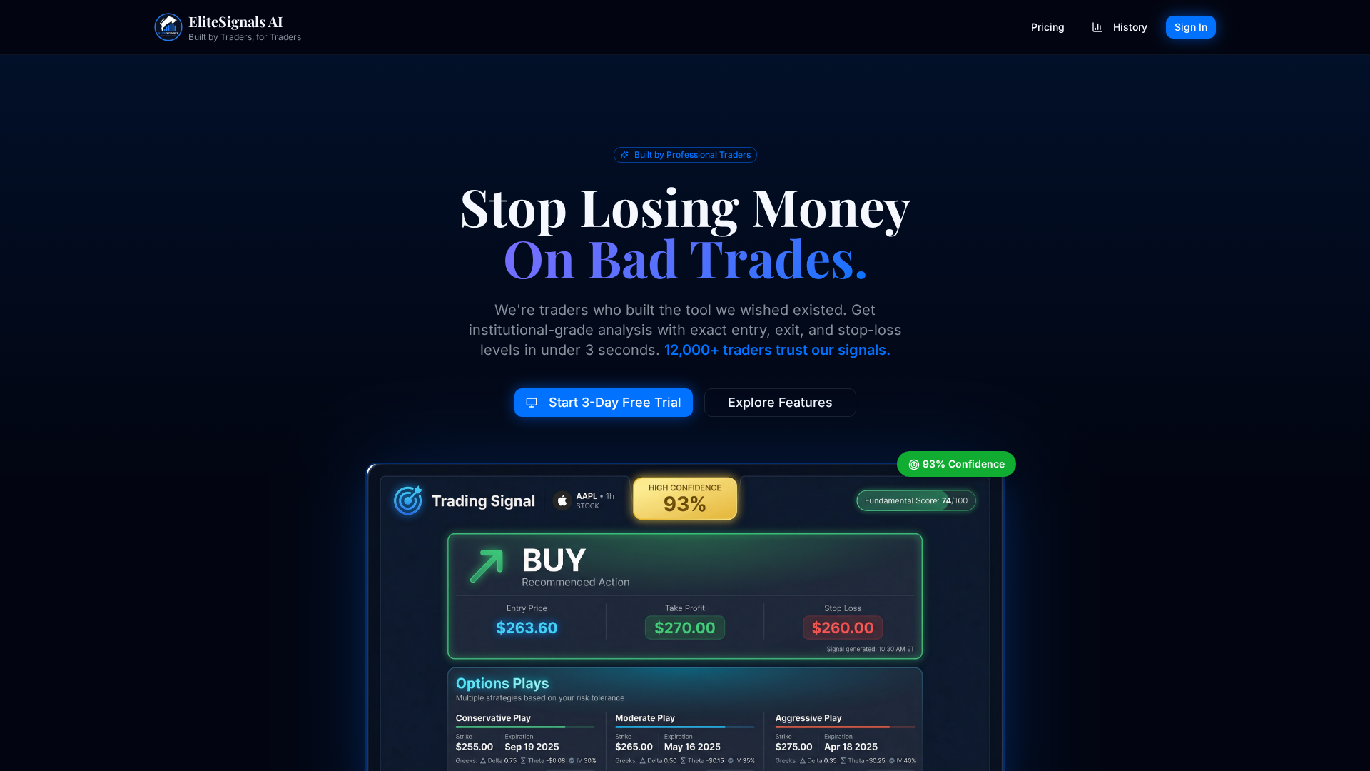 Screenshot of elitesignals.ai