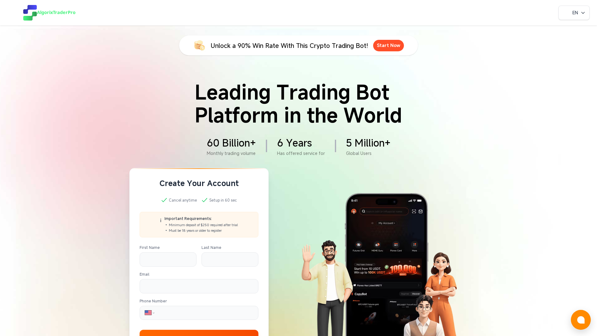 Screenshot of algorixtraderpro.com