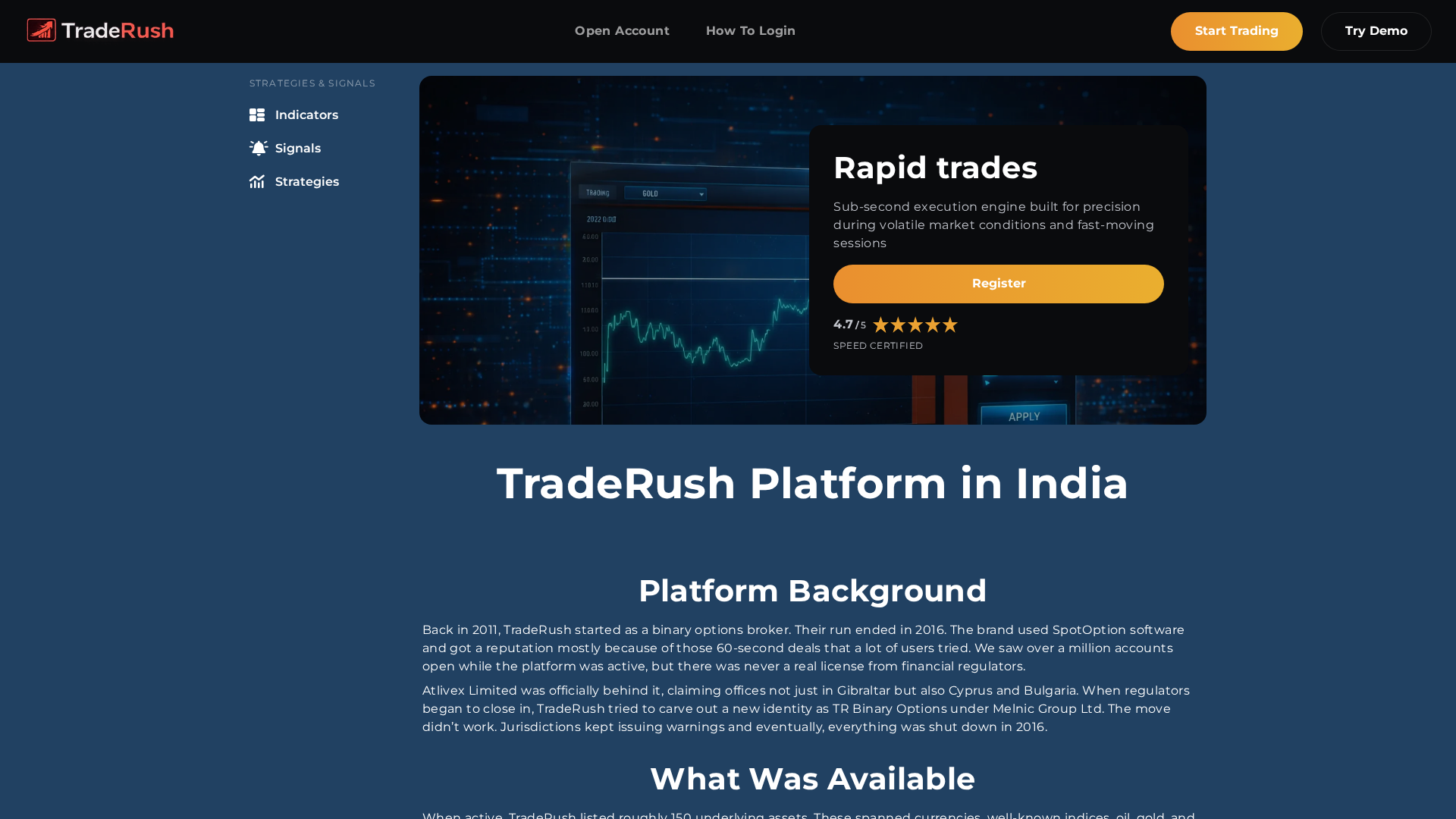 Screenshot of traderushindia.com