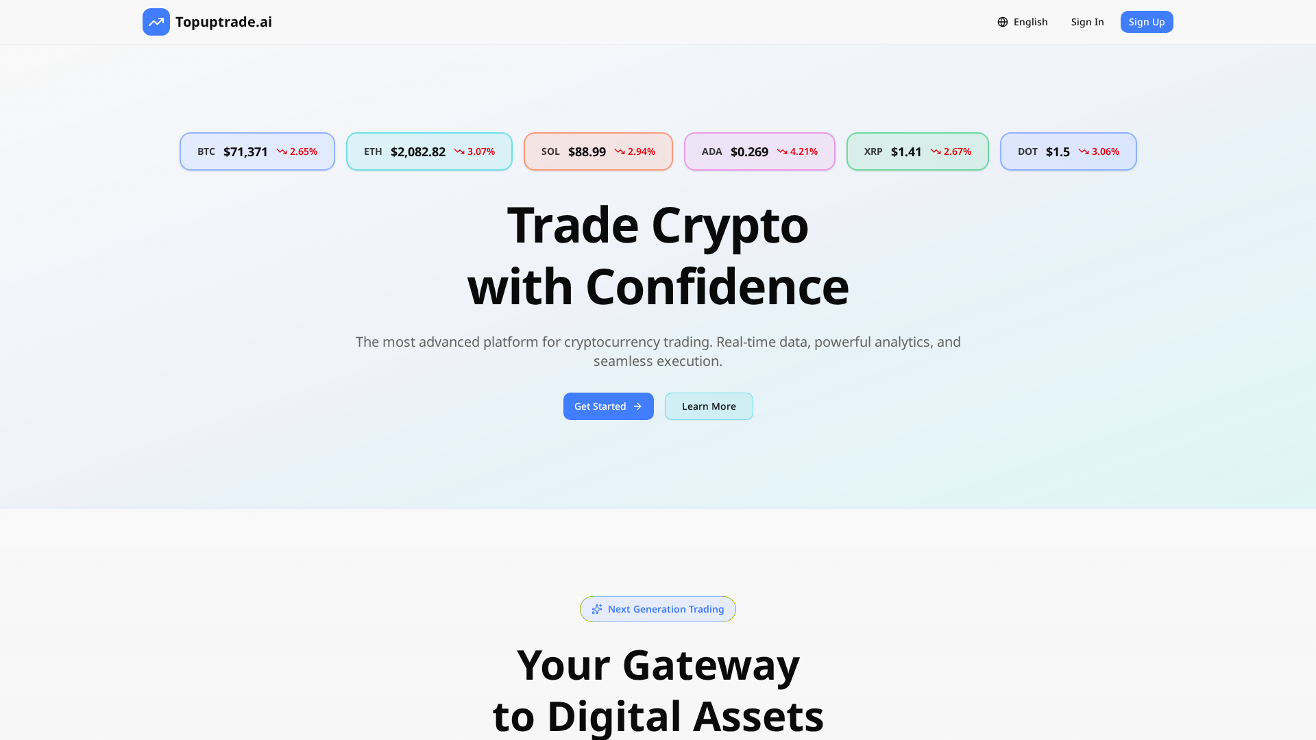 Screenshot of topuptrade.ai