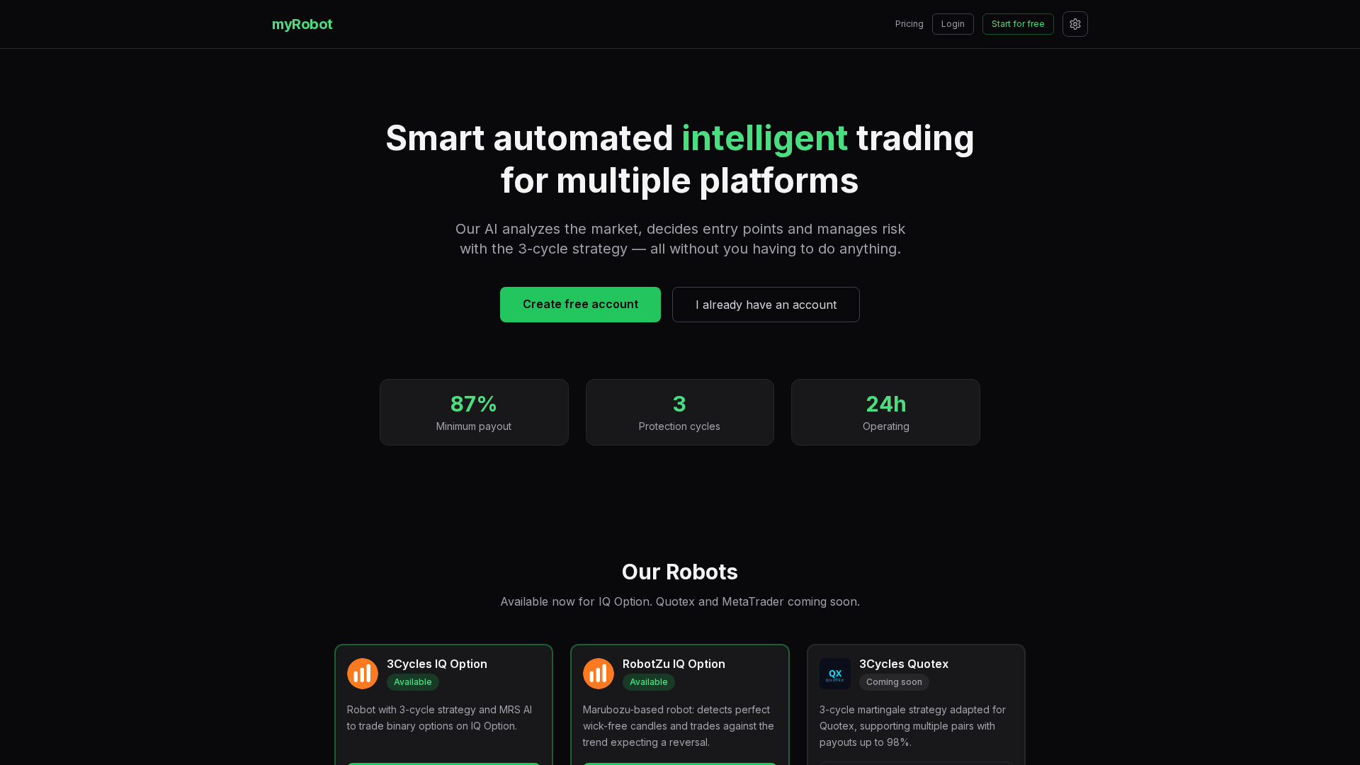 Screenshot of myrobot.finance