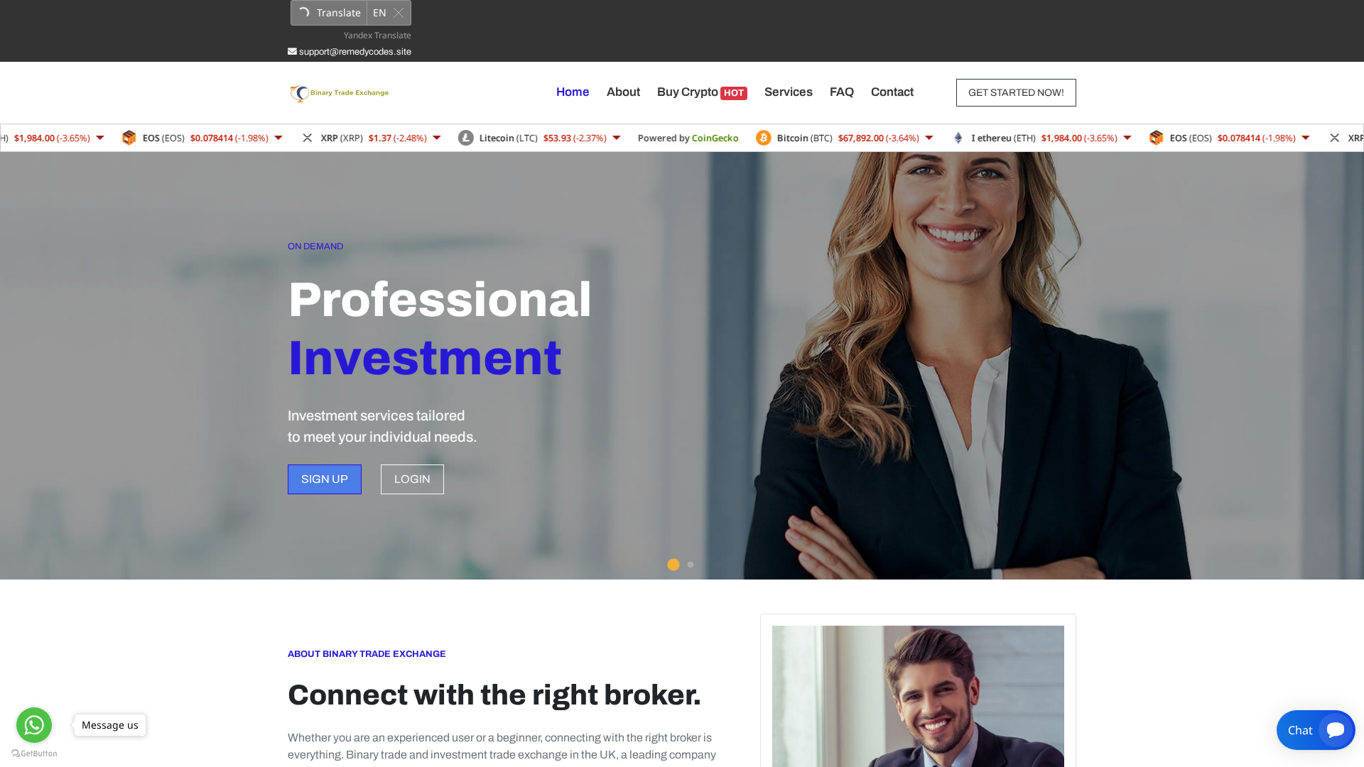 Screenshot of binarytradeexchange.com