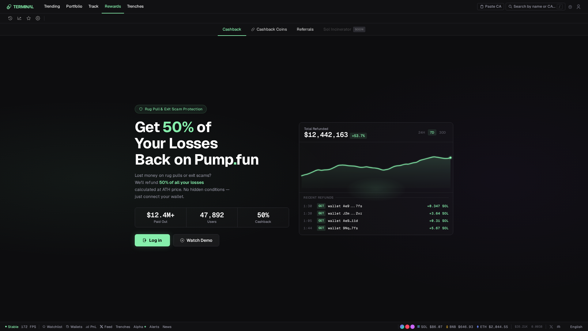 Screenshot of pumptradeback.fun