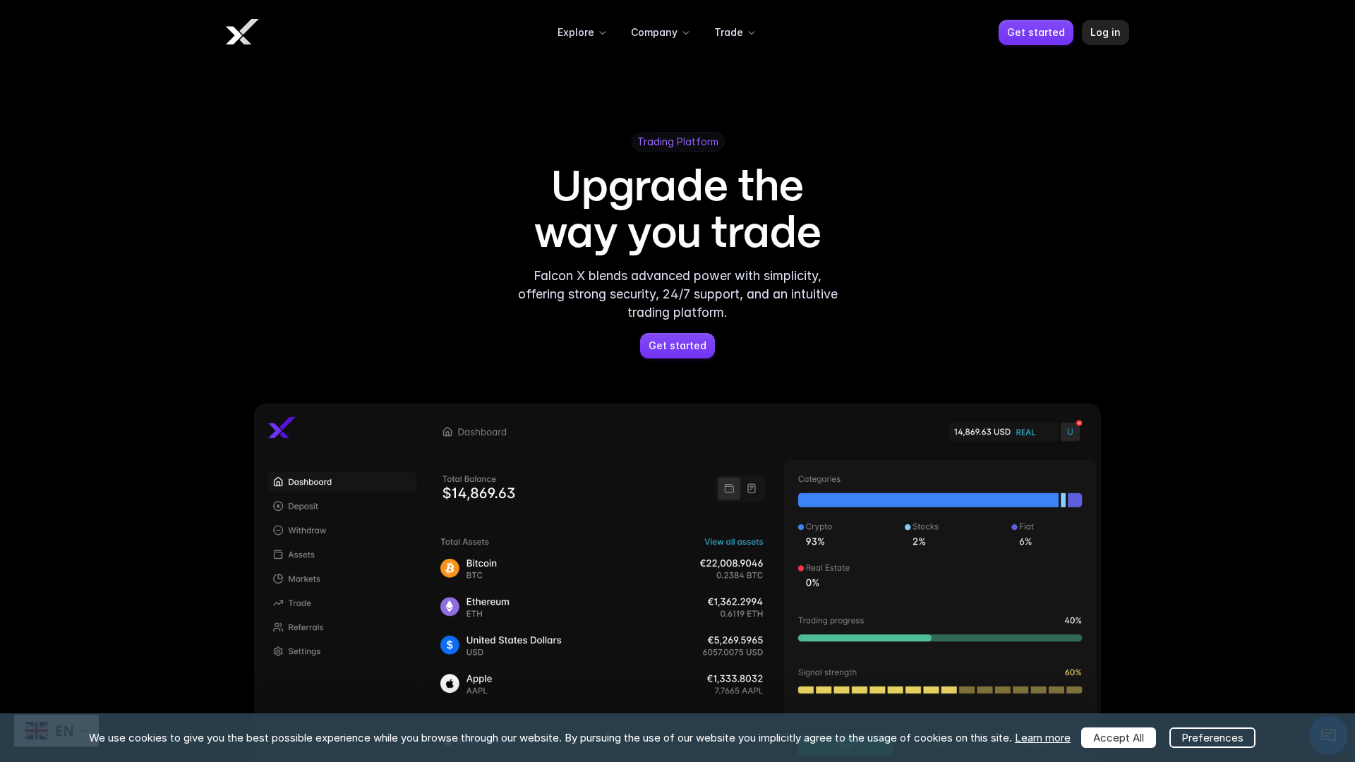Screenshot of falconxmarkets.com