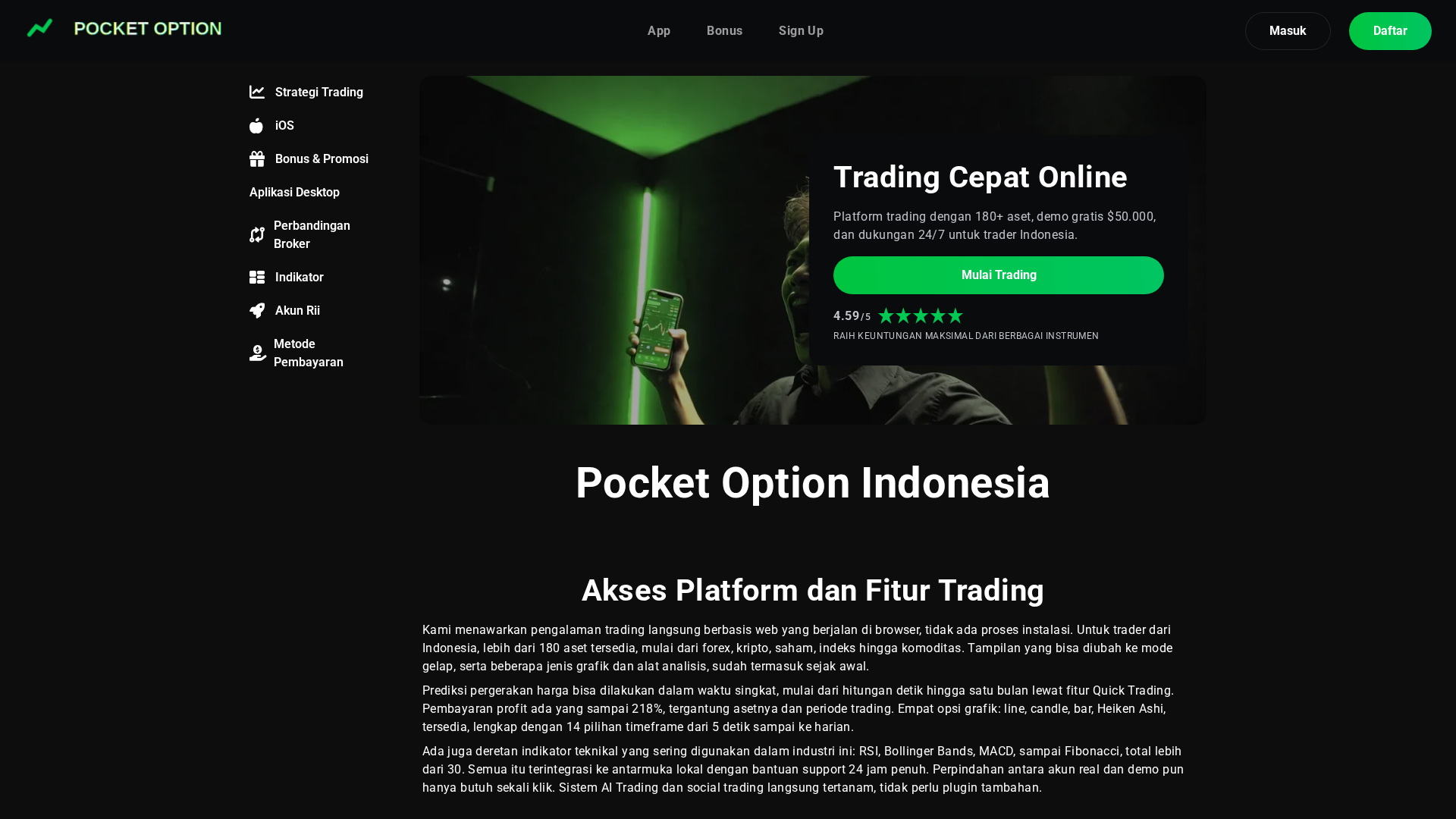Screenshot of pocketoptionindonesia.com