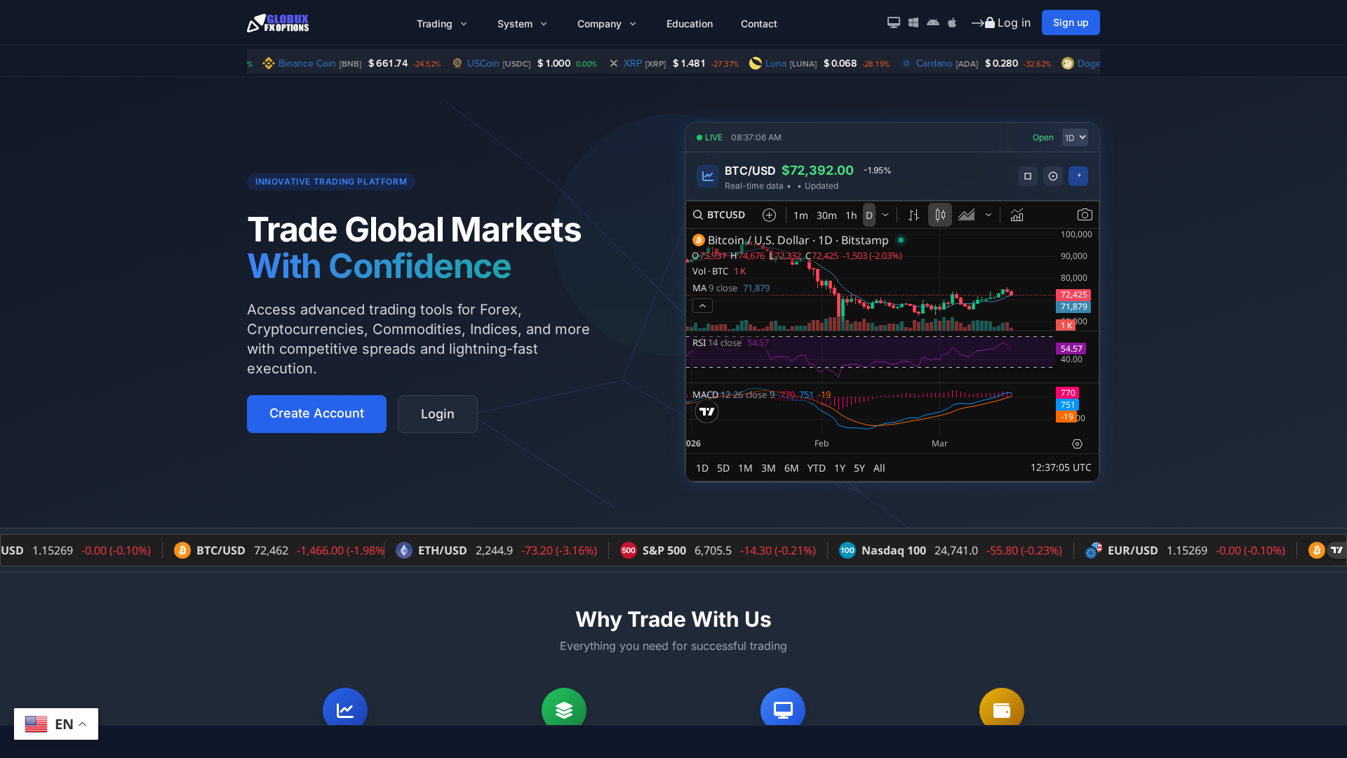 Screenshot of globusfxoptions.com