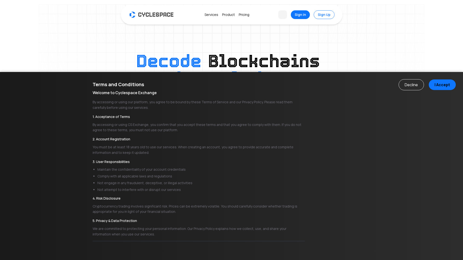 Screenshot of cyclespace.exchange
