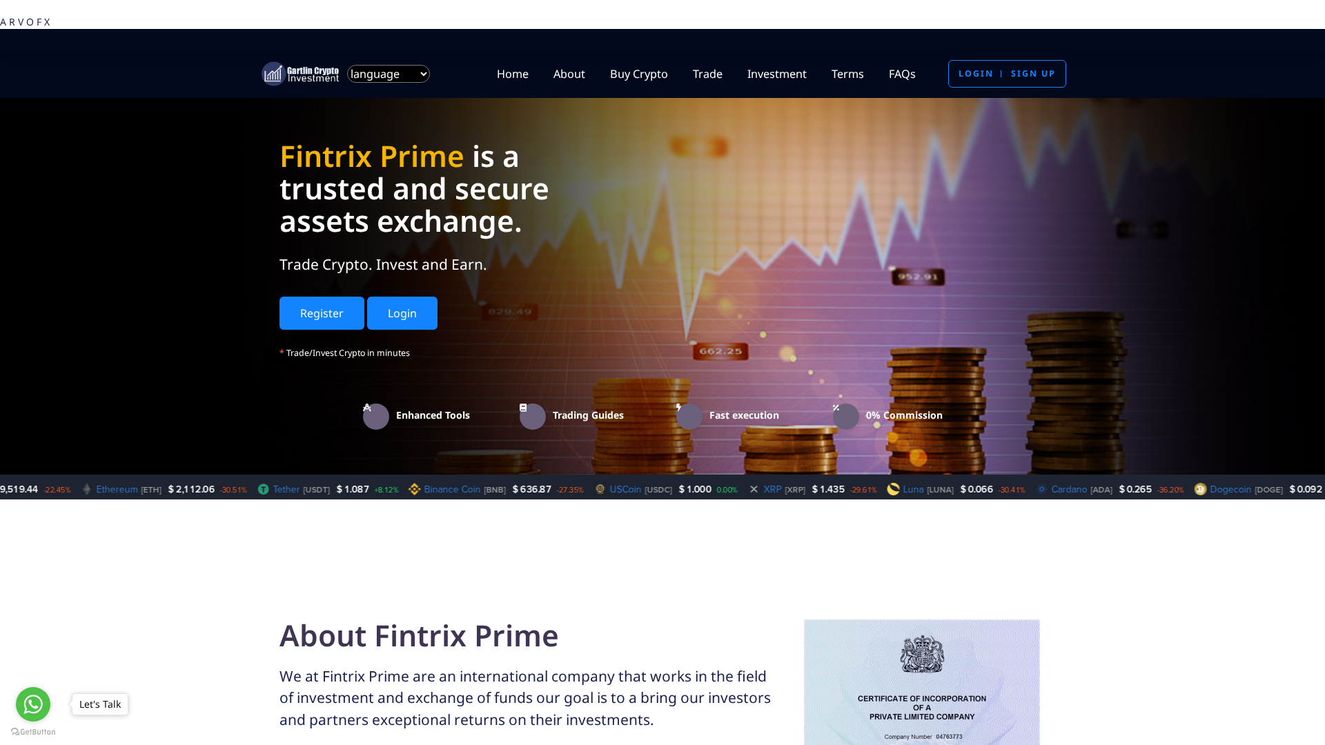 Screenshot of fintrixprime.com