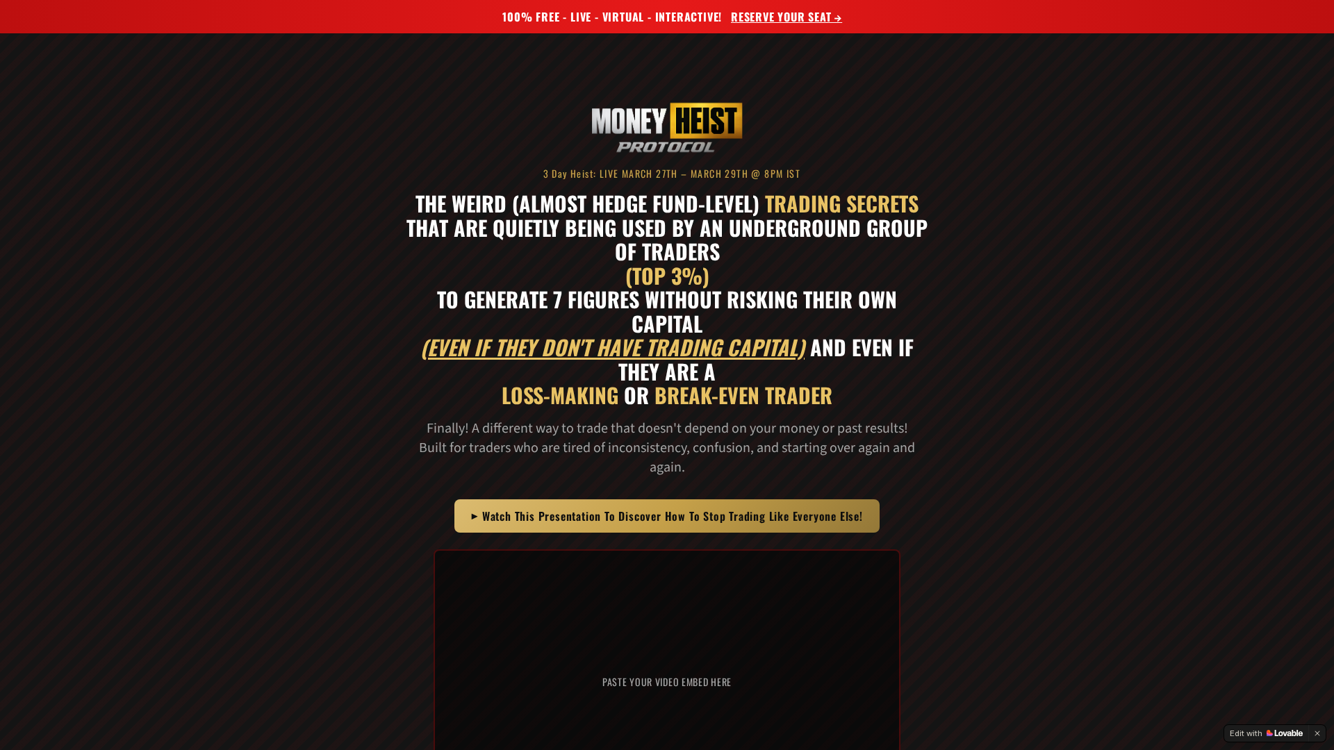 Screenshot of moneyheistprotocol.live