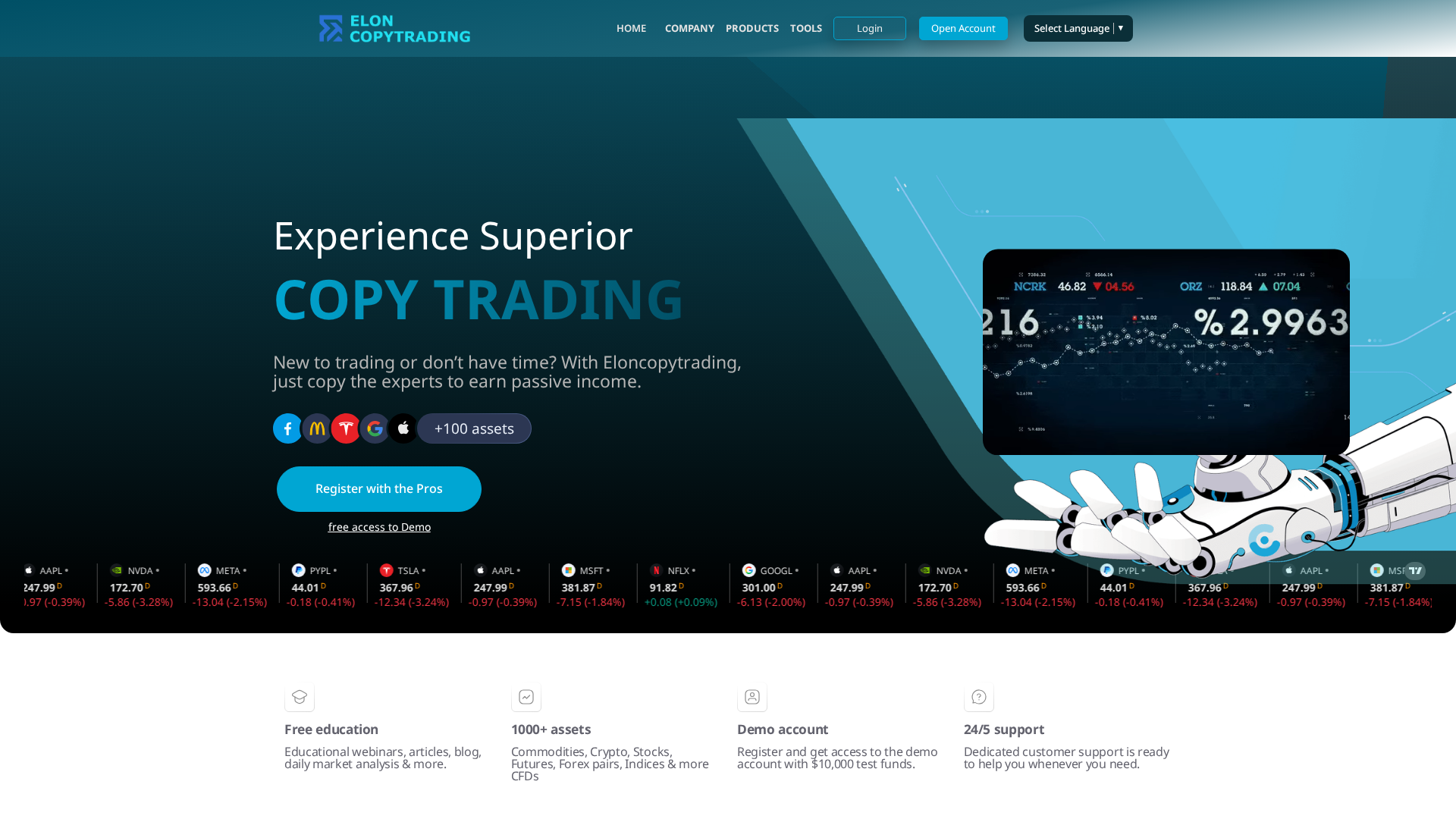 Screenshot of eloncopytrading.com