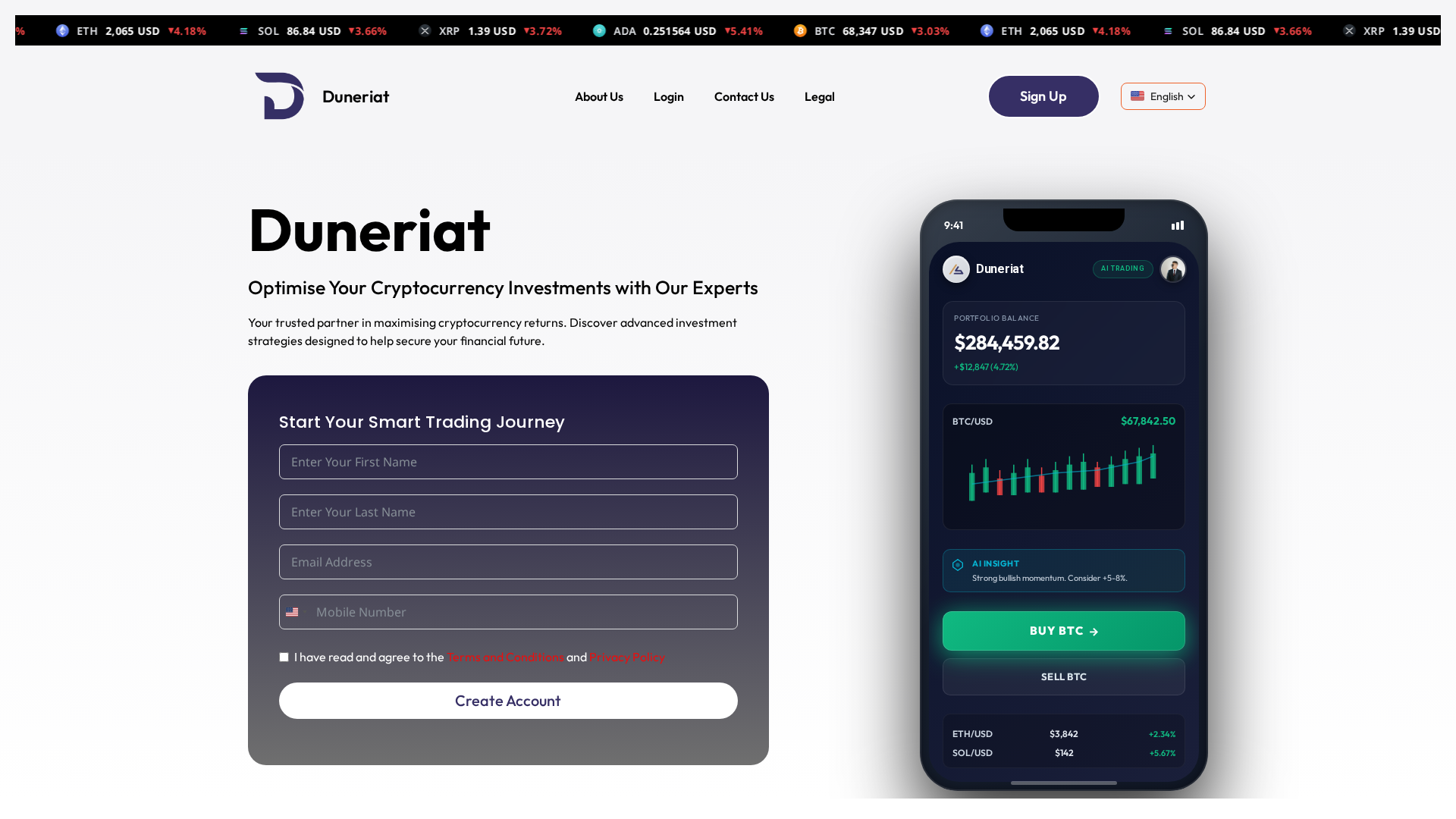 Screenshot of duneriattrading.com