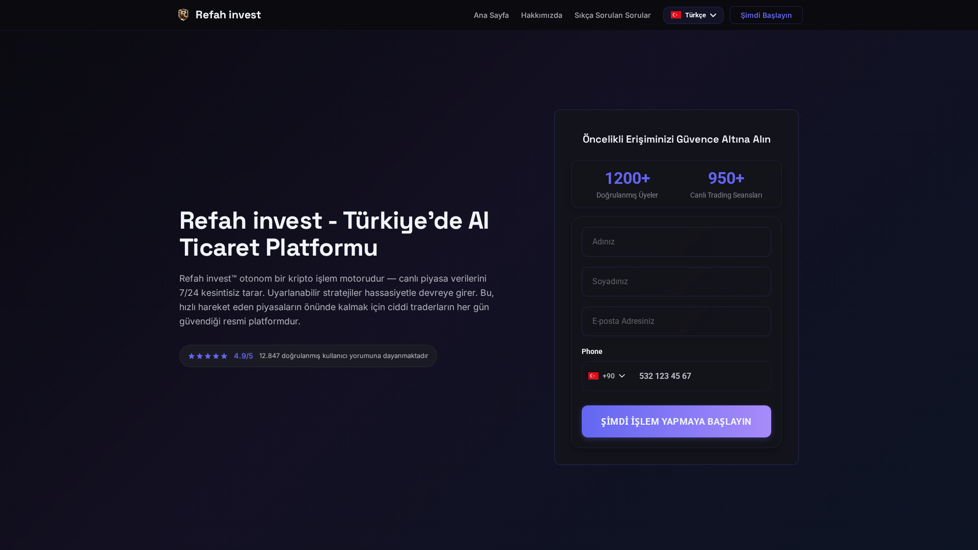 Screenshot of refah-invest.tr