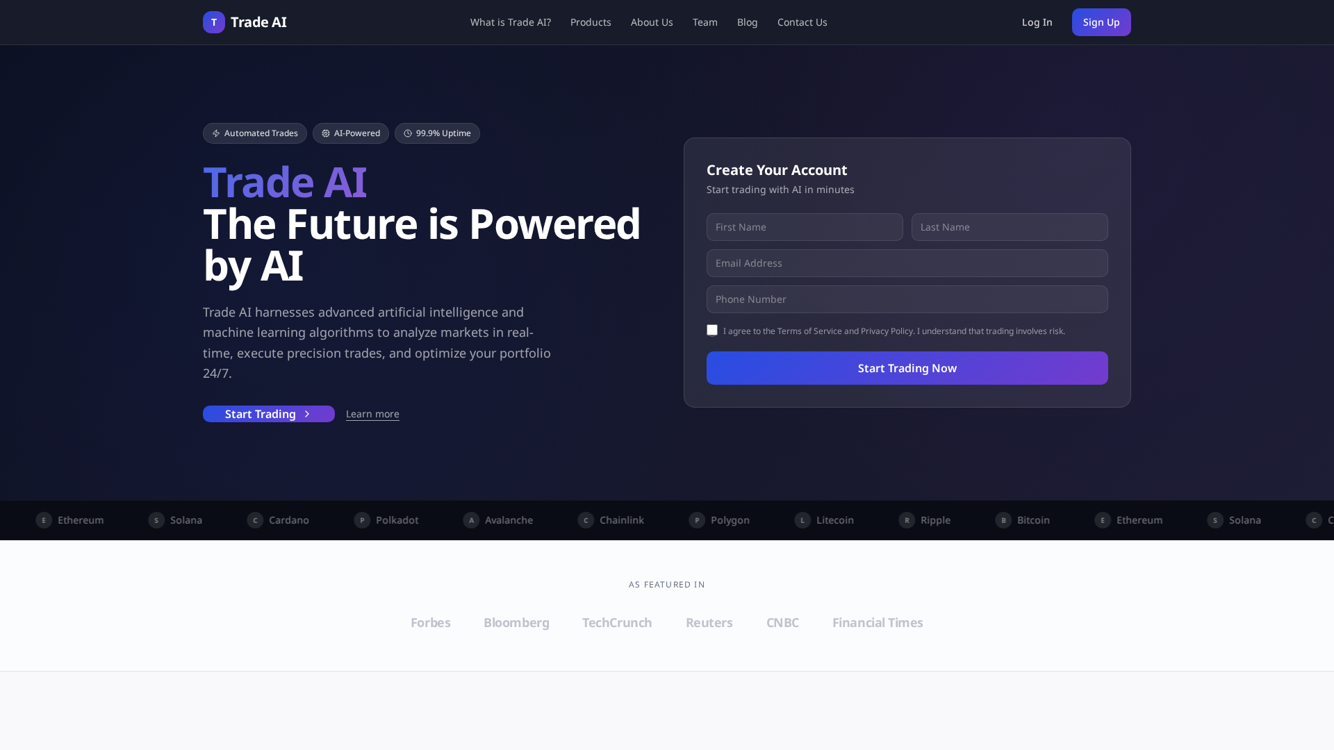 Screenshot of tradeai.co.com