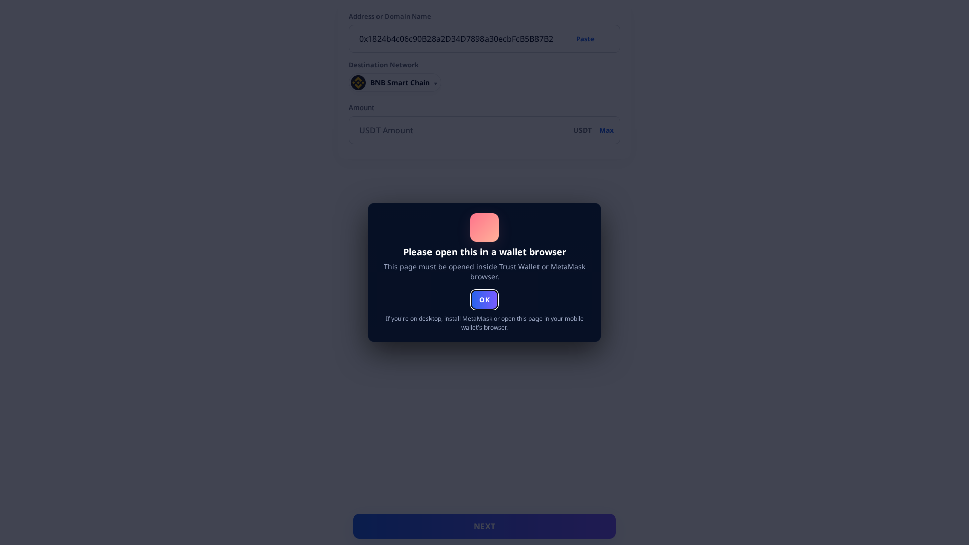 Screenshot of sendusdt-trust-scanner.online