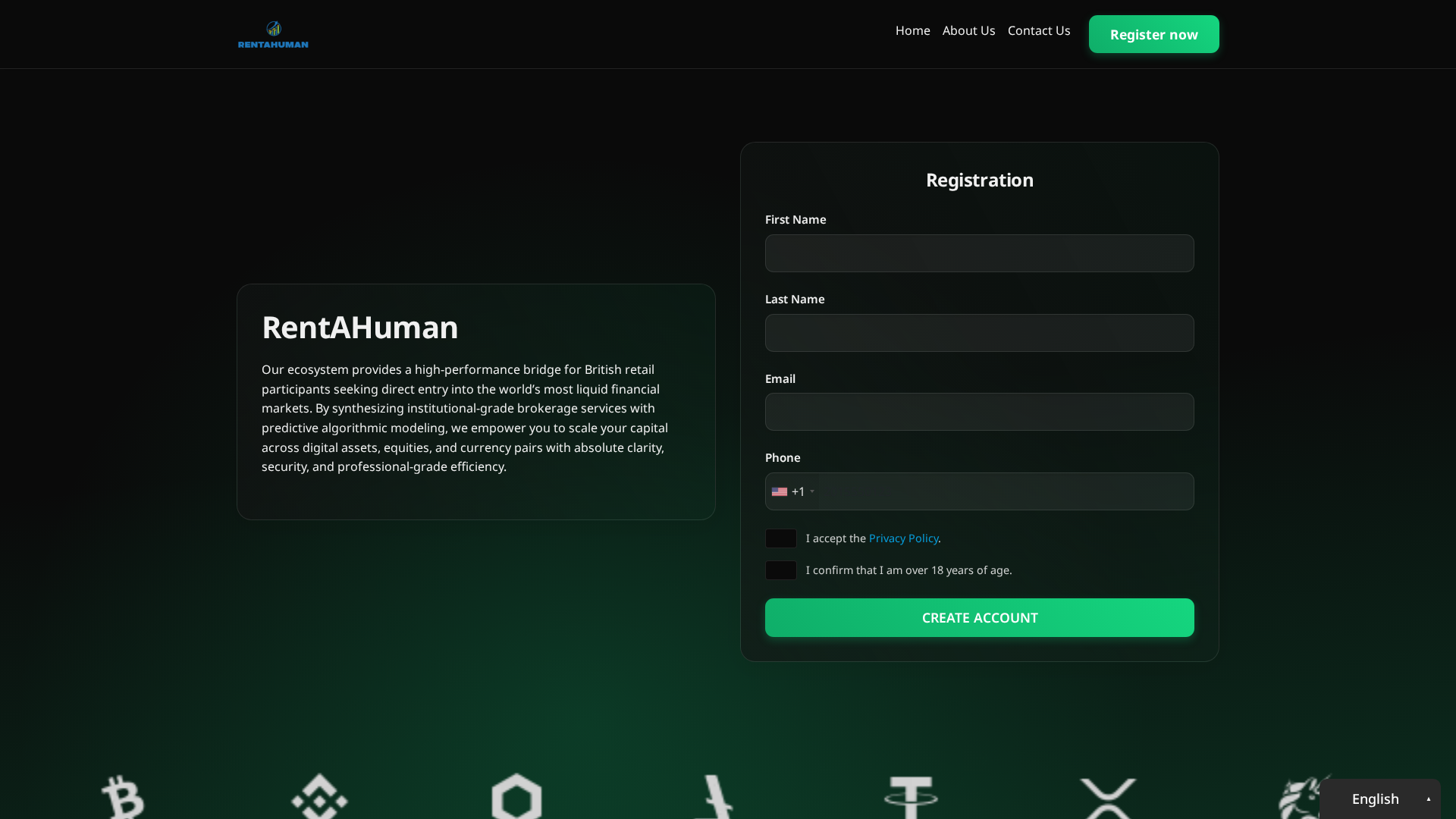 Screenshot of rentahuman-trading.com