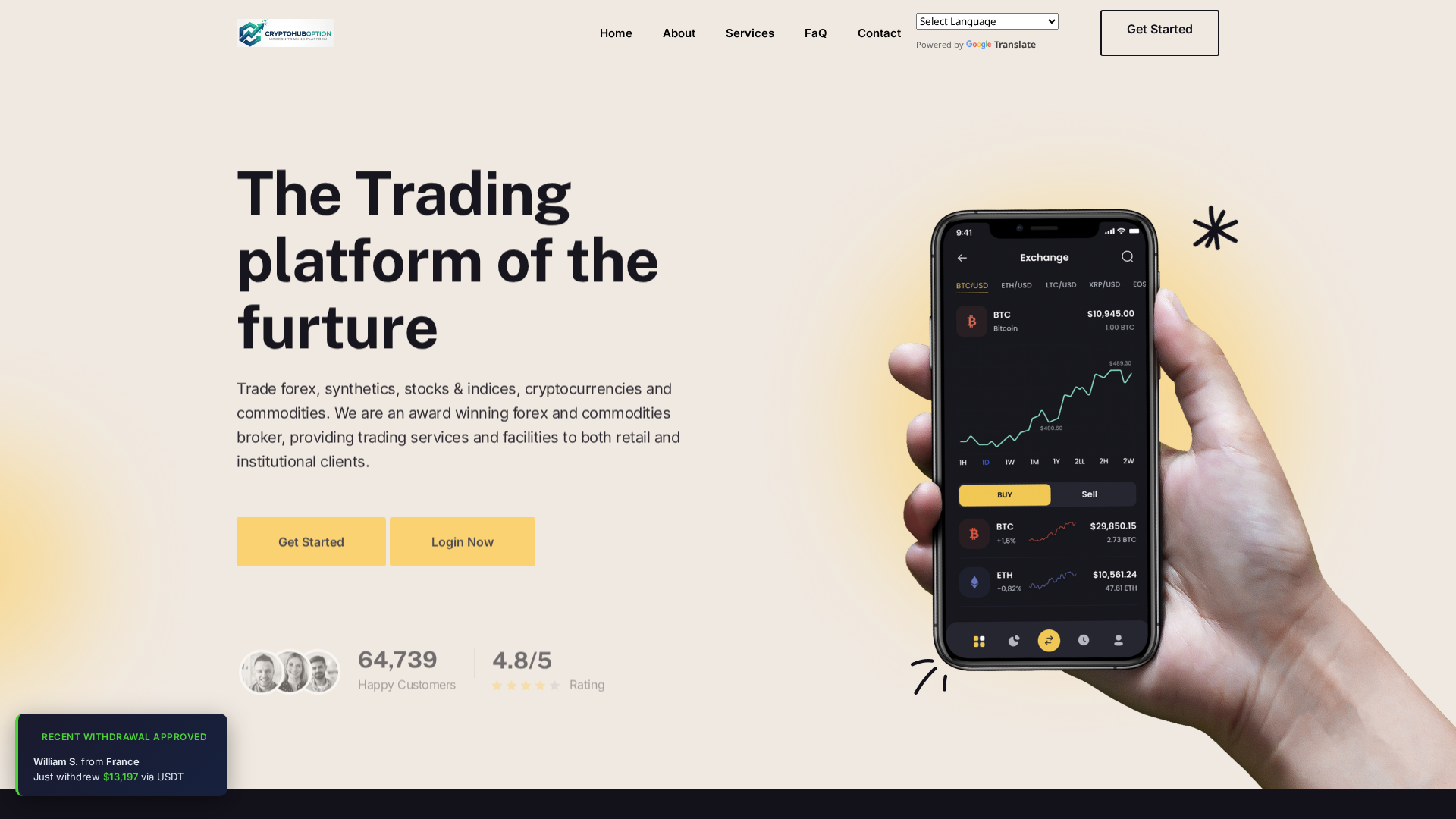 Screenshot of cryptohuboption.com