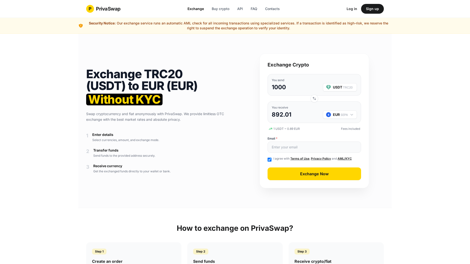 Screenshot of privaswap.co