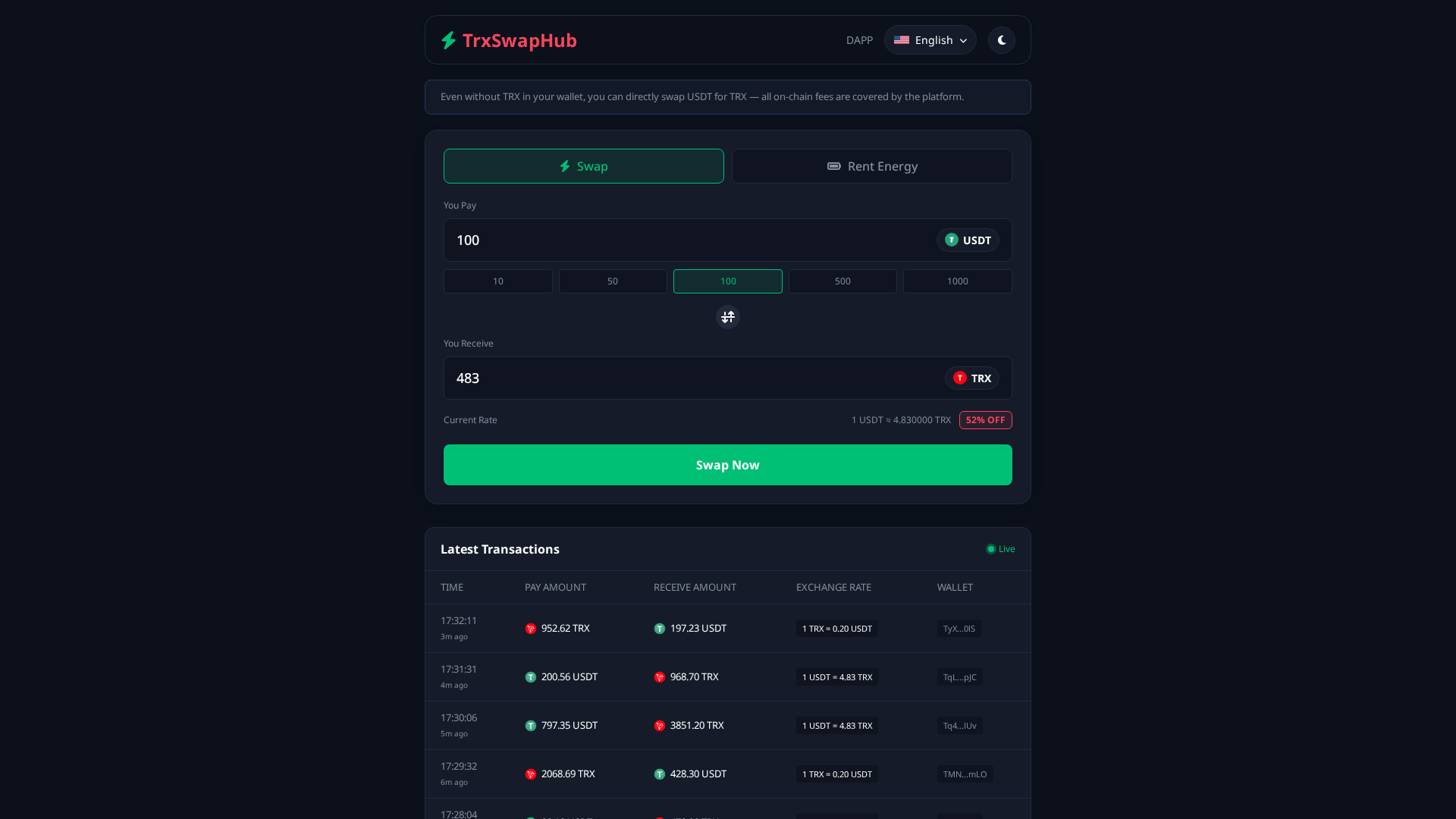 Screenshot of trxswaphub.com