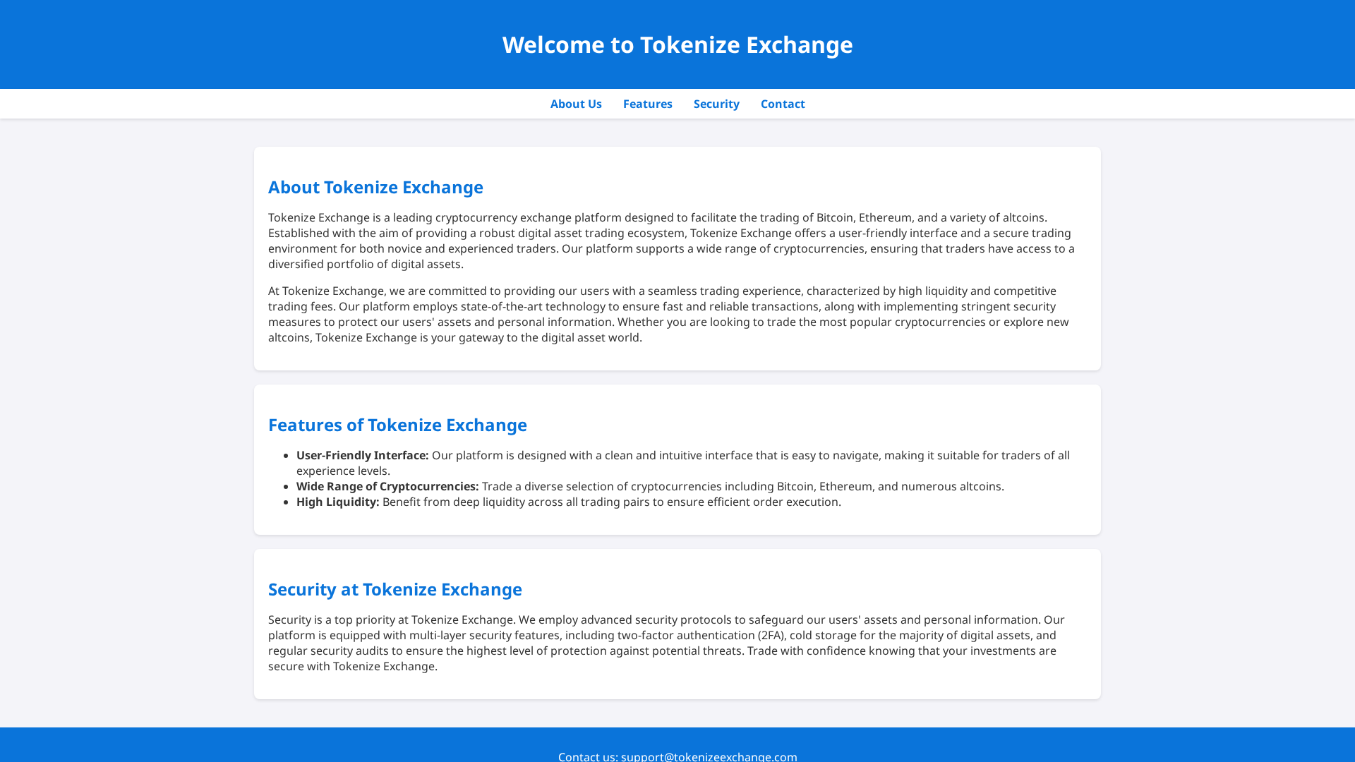 Screenshot of tokenizeexchanges.live