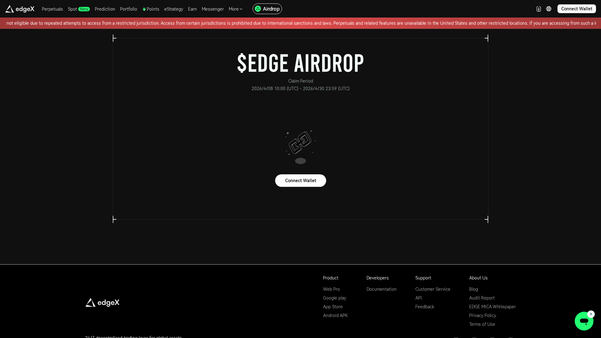 Screenshot of claim-edgex.exchange