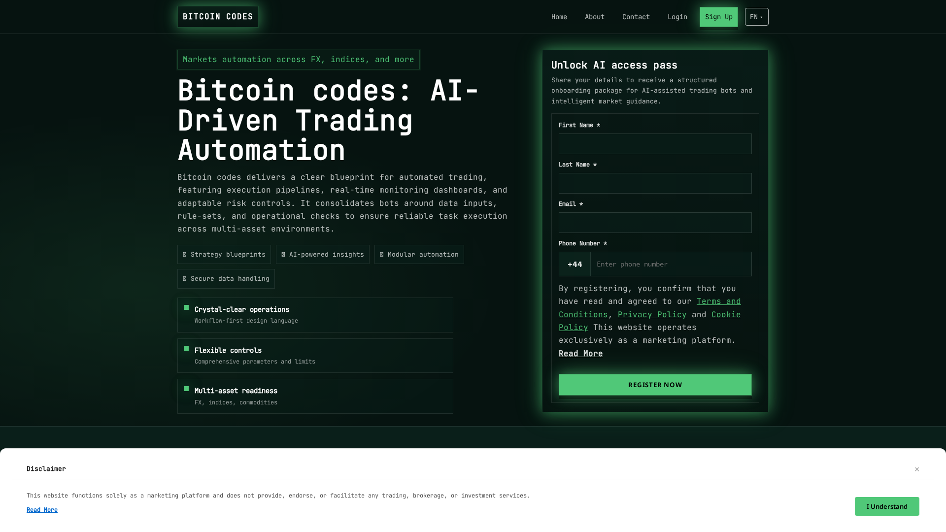 Screenshot of bitcoincodes.digital