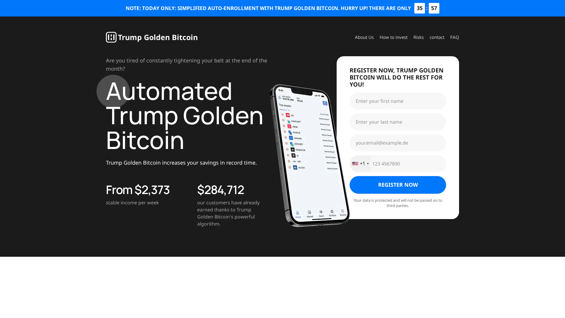 Screenshot of trumpgoldenbitcoin.com