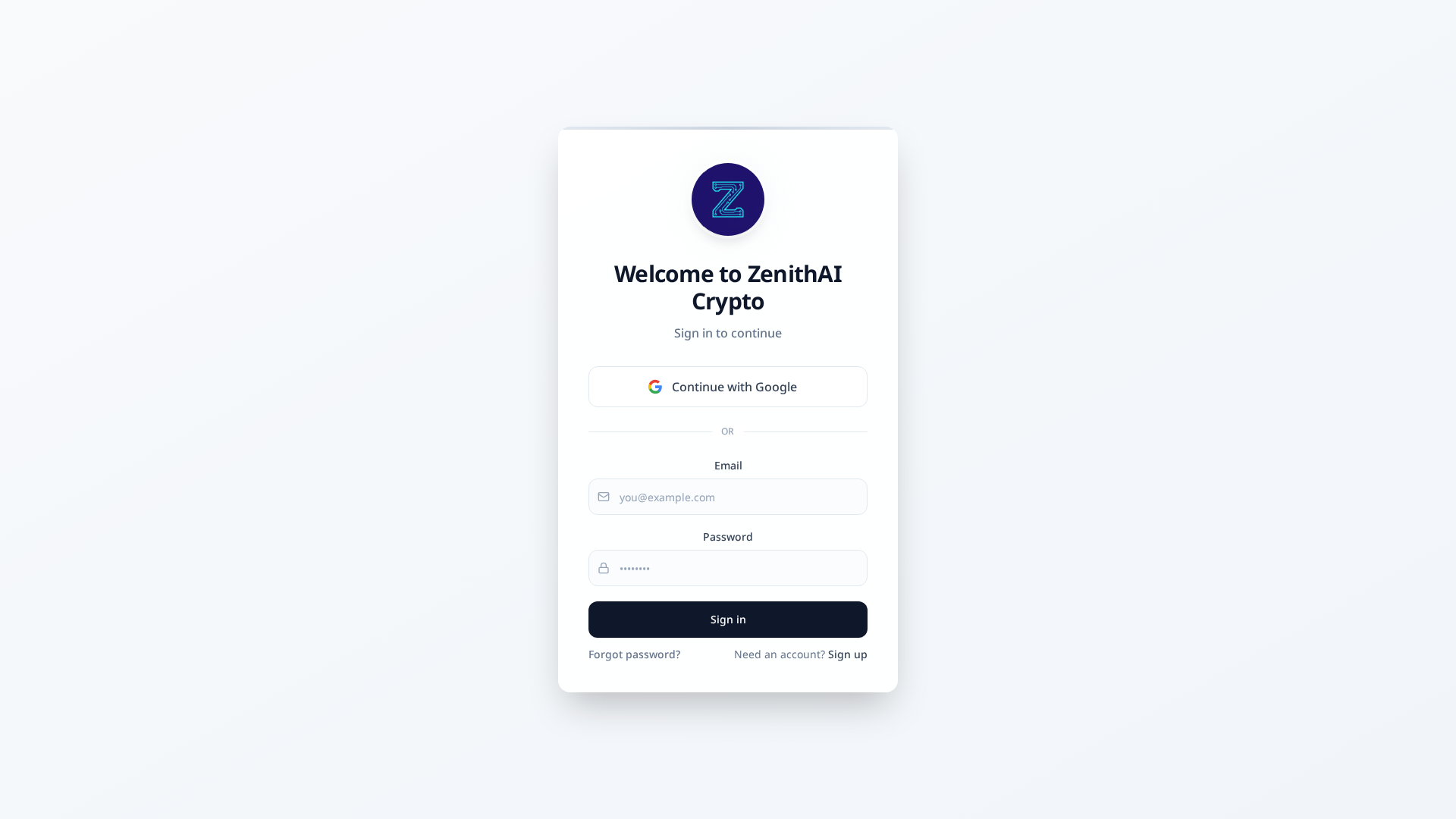 Screenshot of zenithai-crypto.com