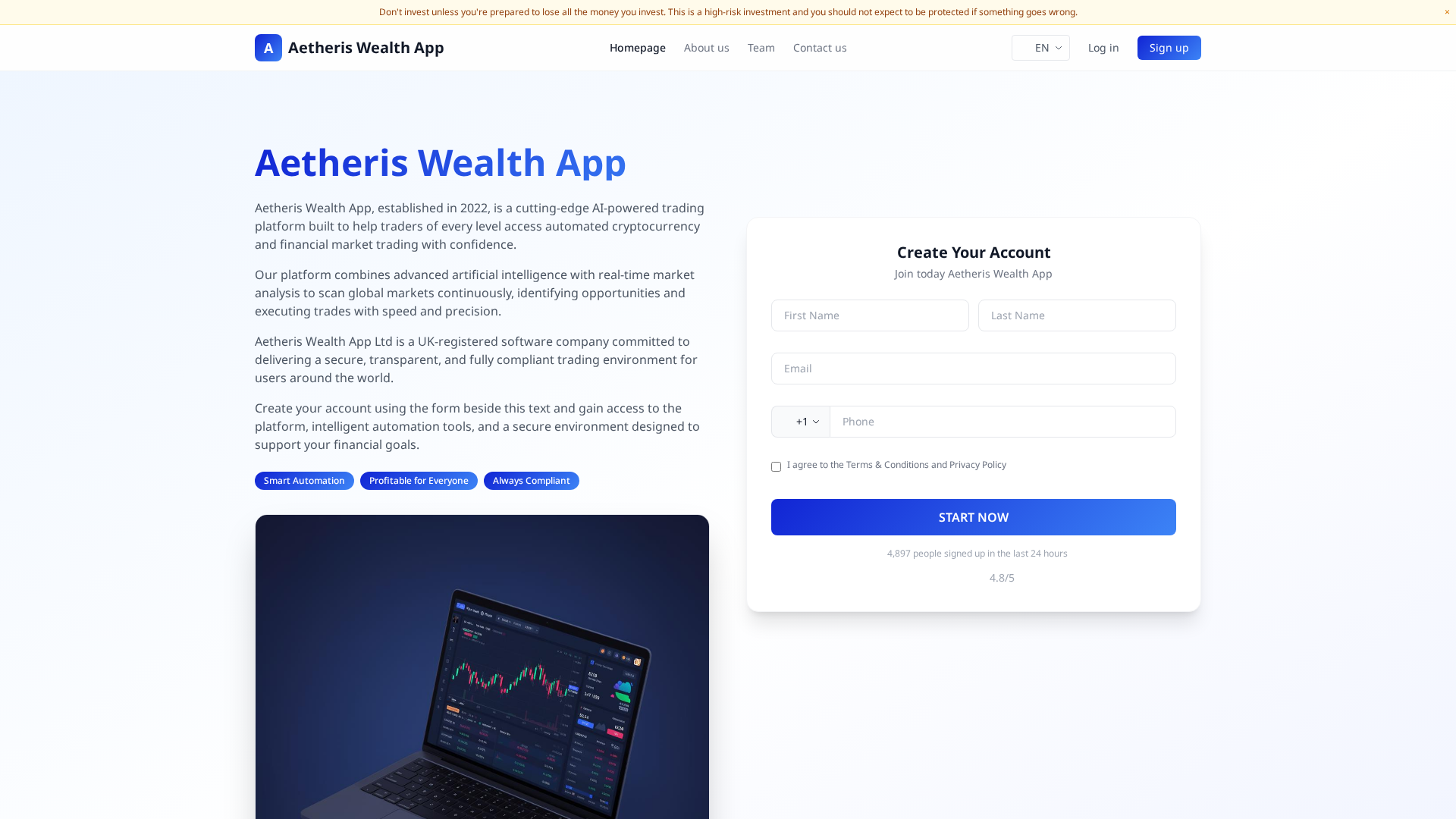 Screenshot of aetheriswealthapp.site