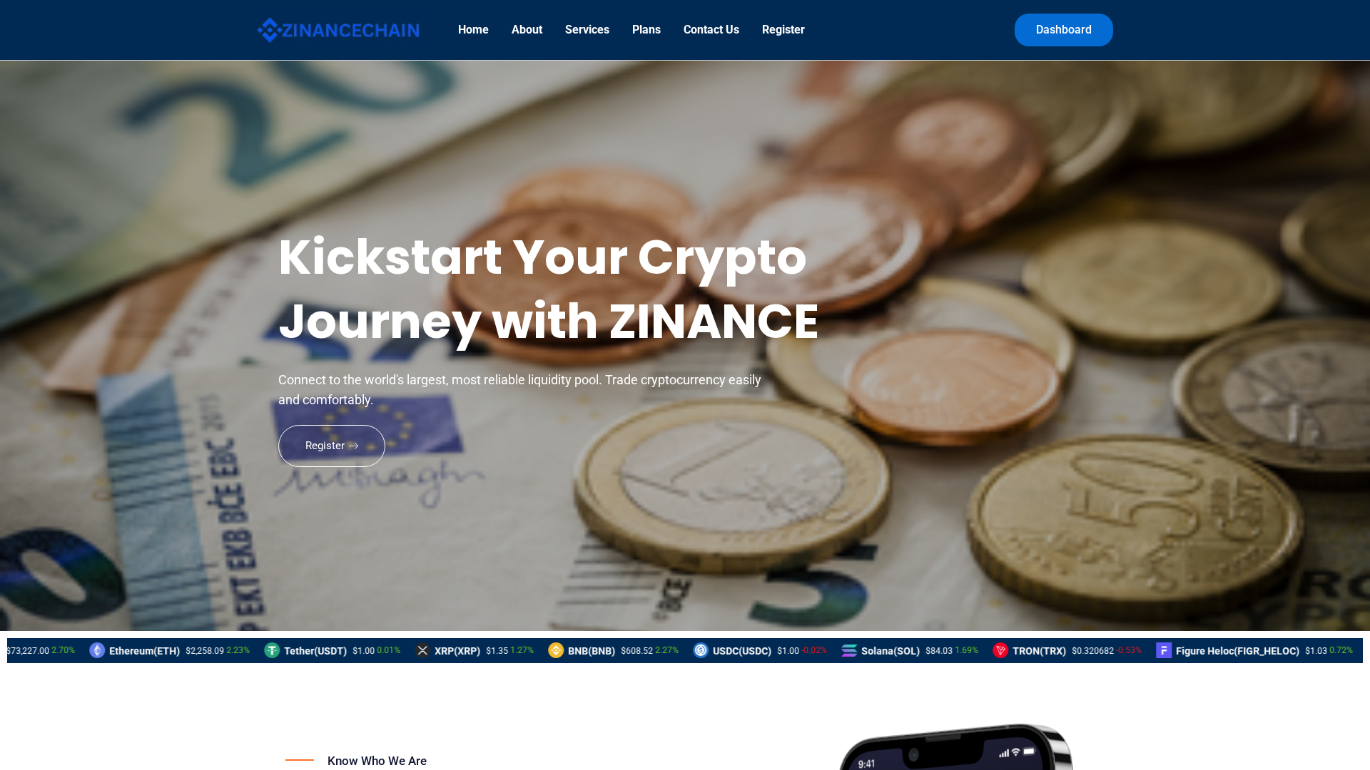 Screenshot of zinancechain.com