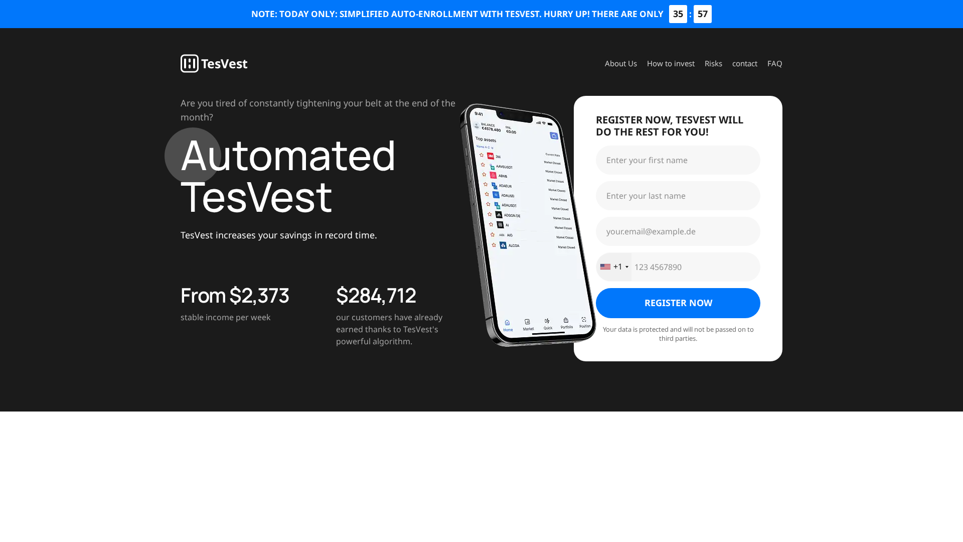 Screenshot of tesvest.com