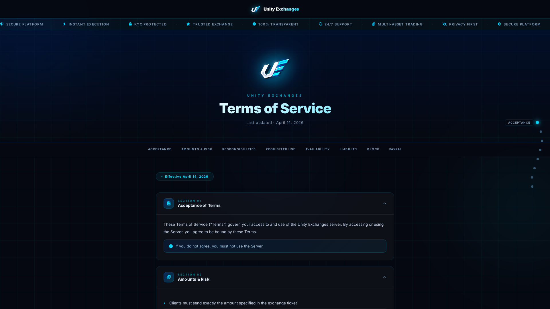 Screenshot of unityexchanges.xyz