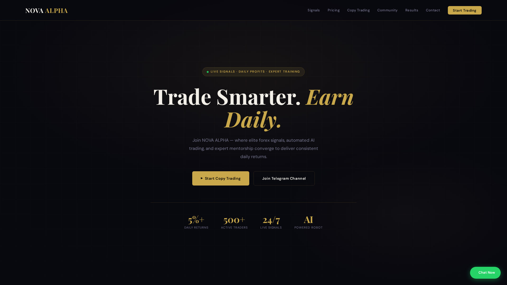 Screenshot of novaalpha.trade