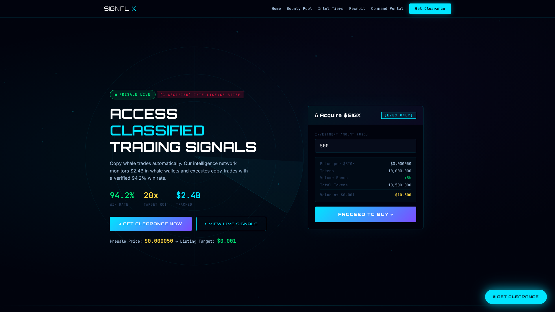 Screenshot of signalx.finance