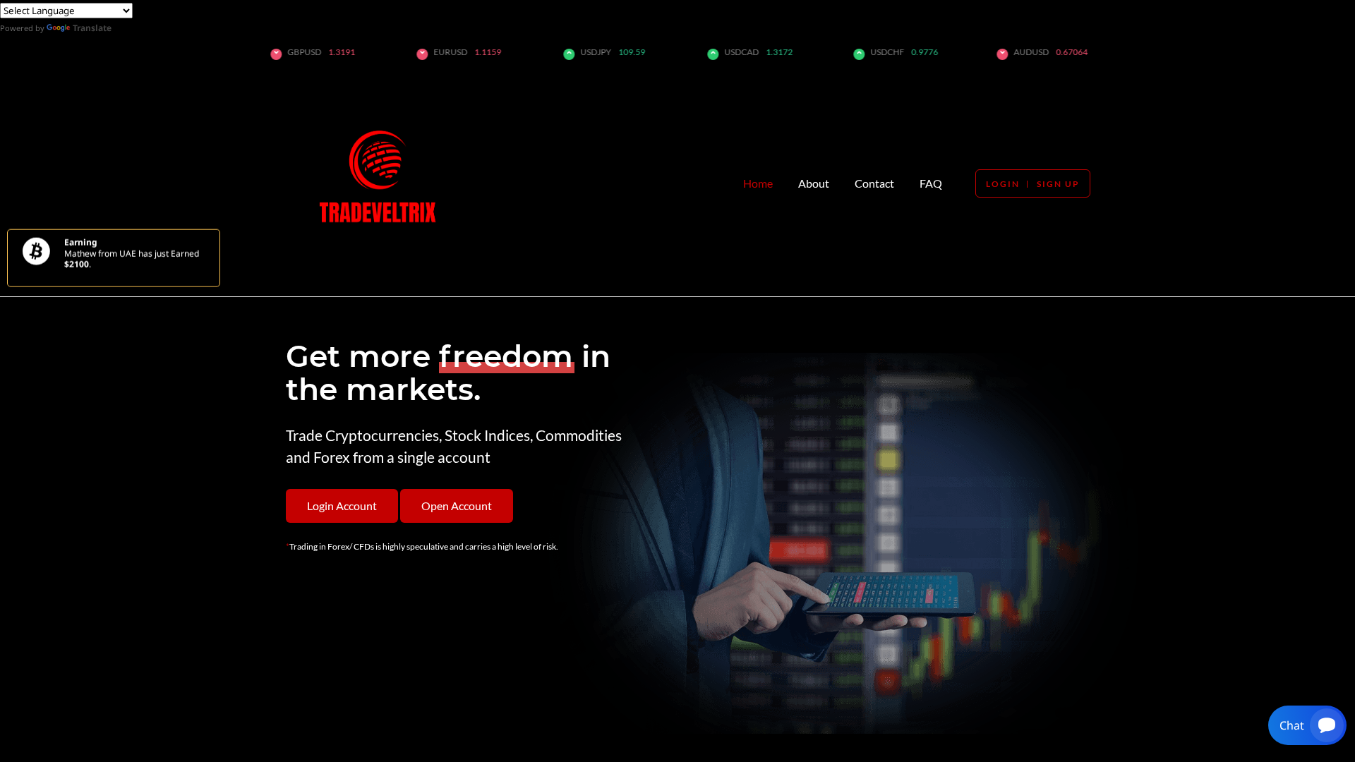 Screenshot of tradeveltrix.live