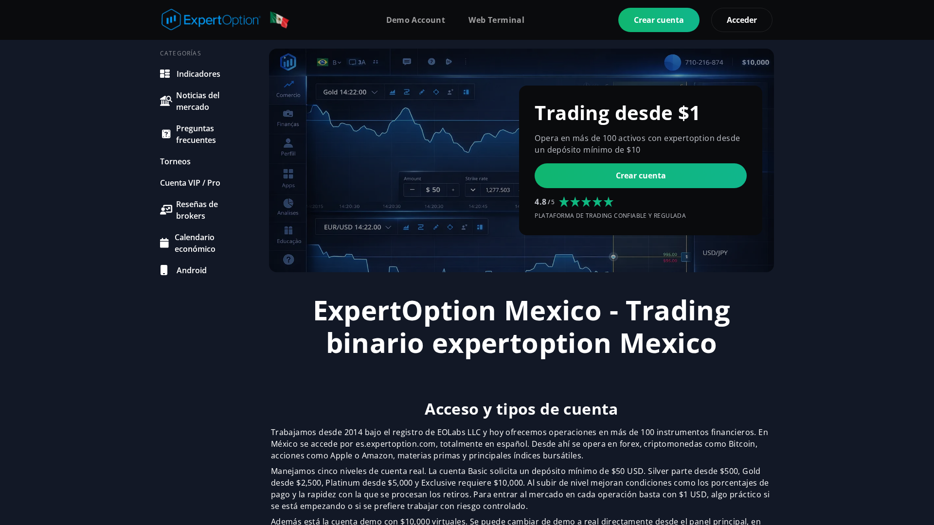 Screenshot of expertoptionmexico.com
