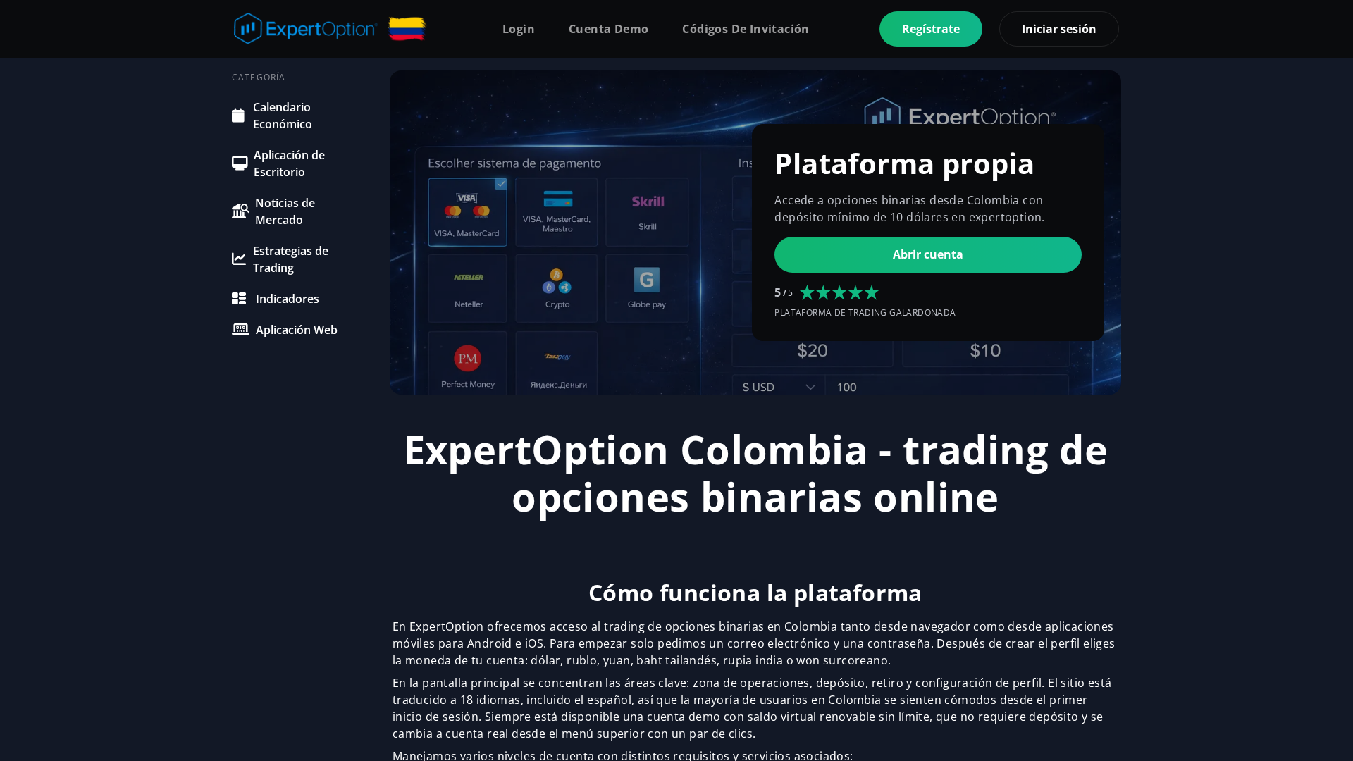 Screenshot of expertoptioncolombia.com