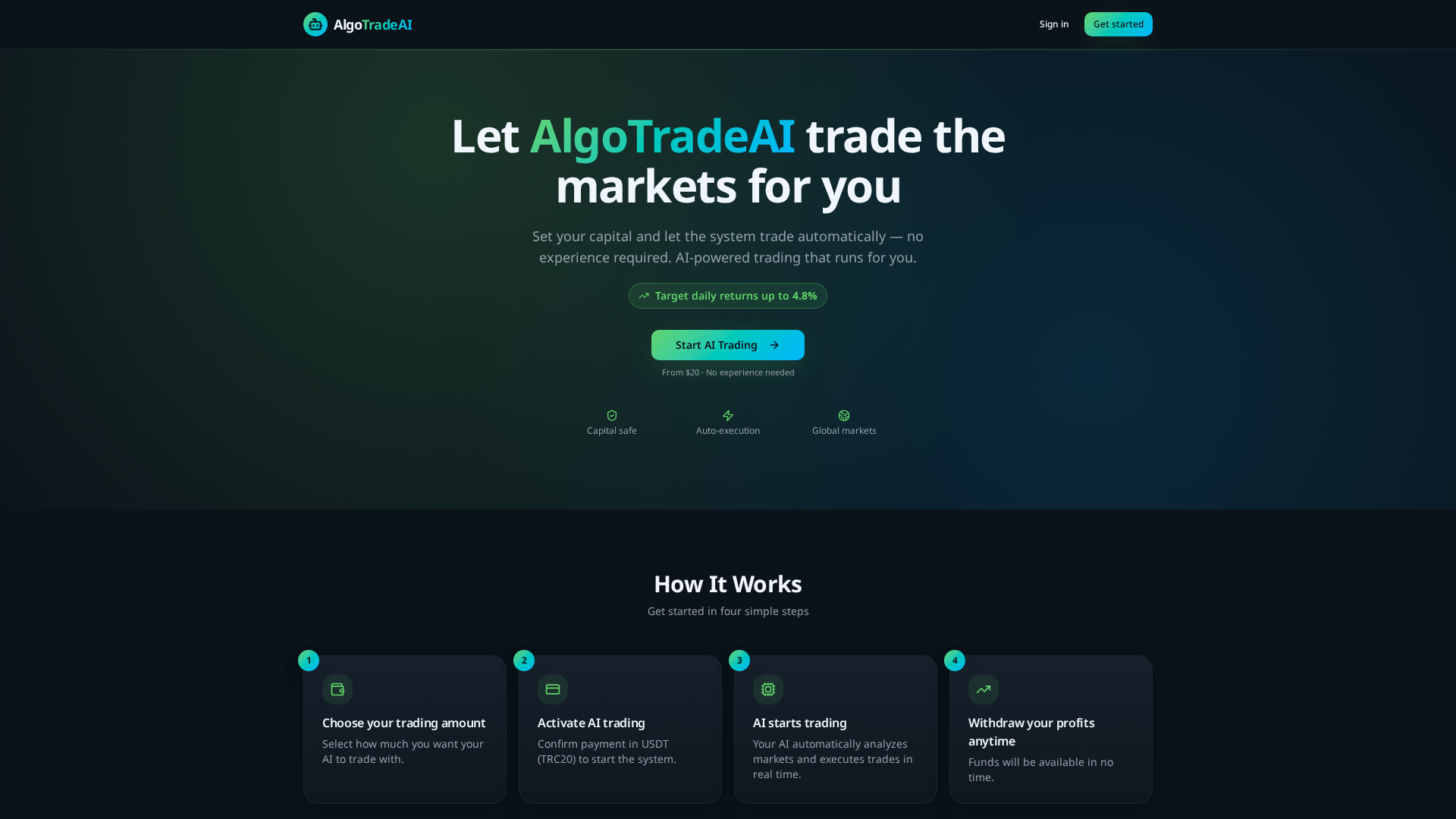 Screenshot of algotradeai.app