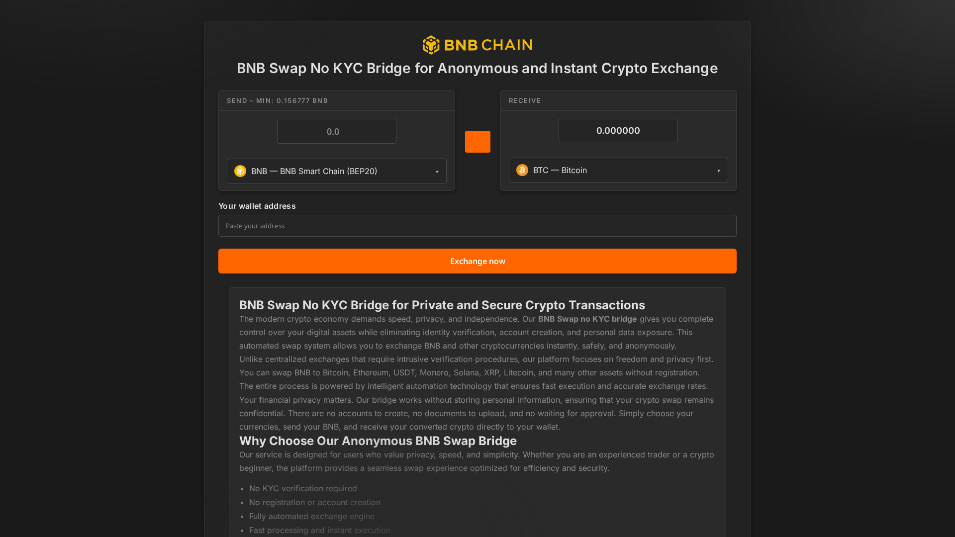 Screenshot of bn-no-kyc-swap.com
