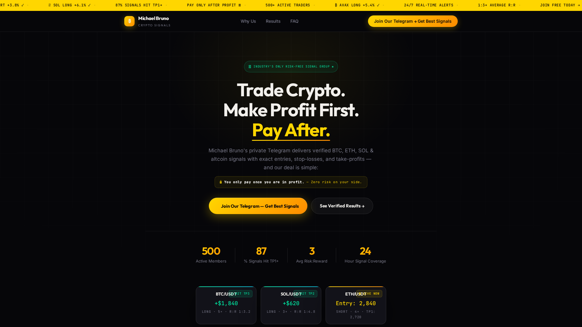 Screenshot of michaelbrunocryptosignals.com