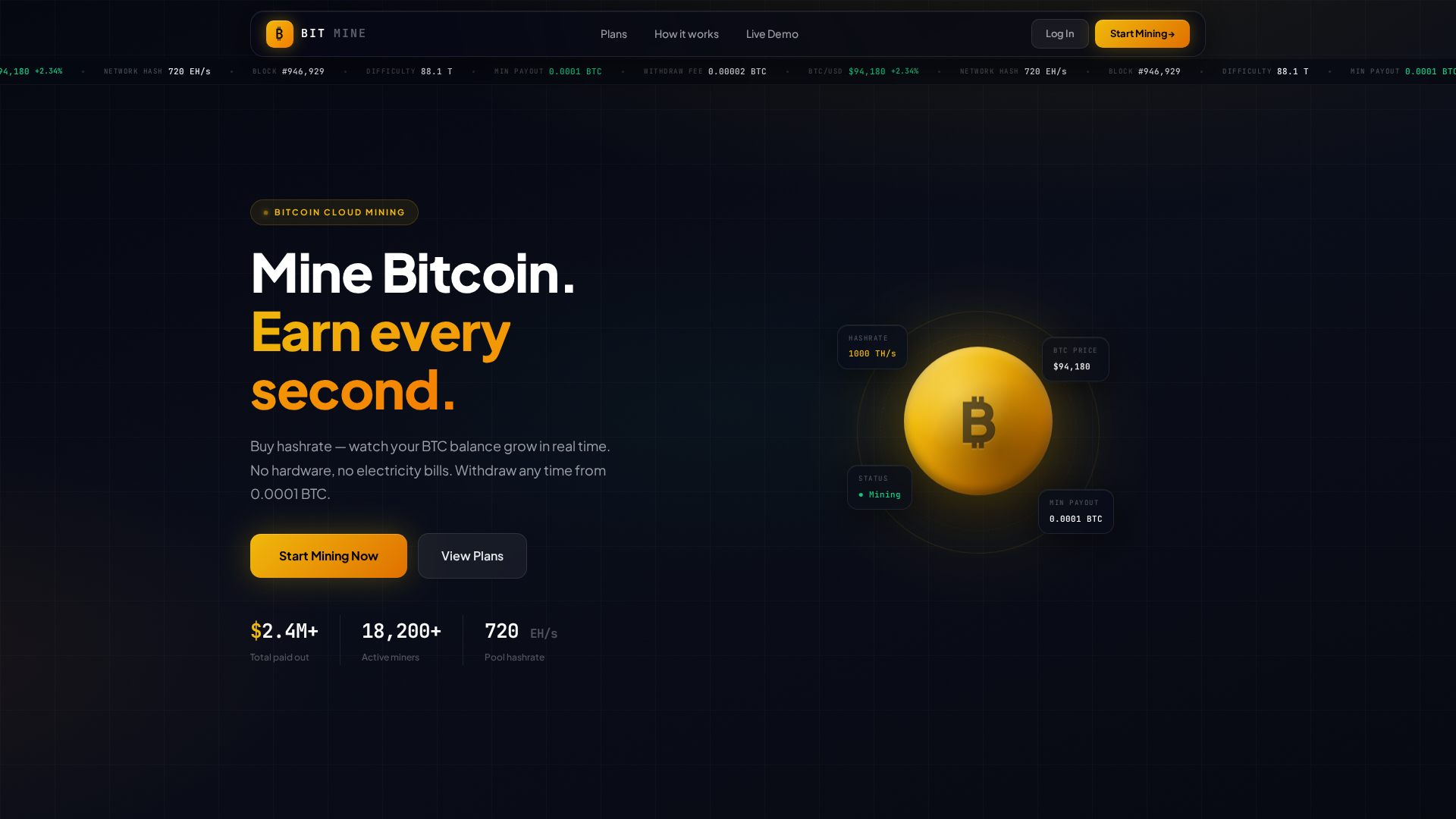 Screenshot of bitcoinmine.app