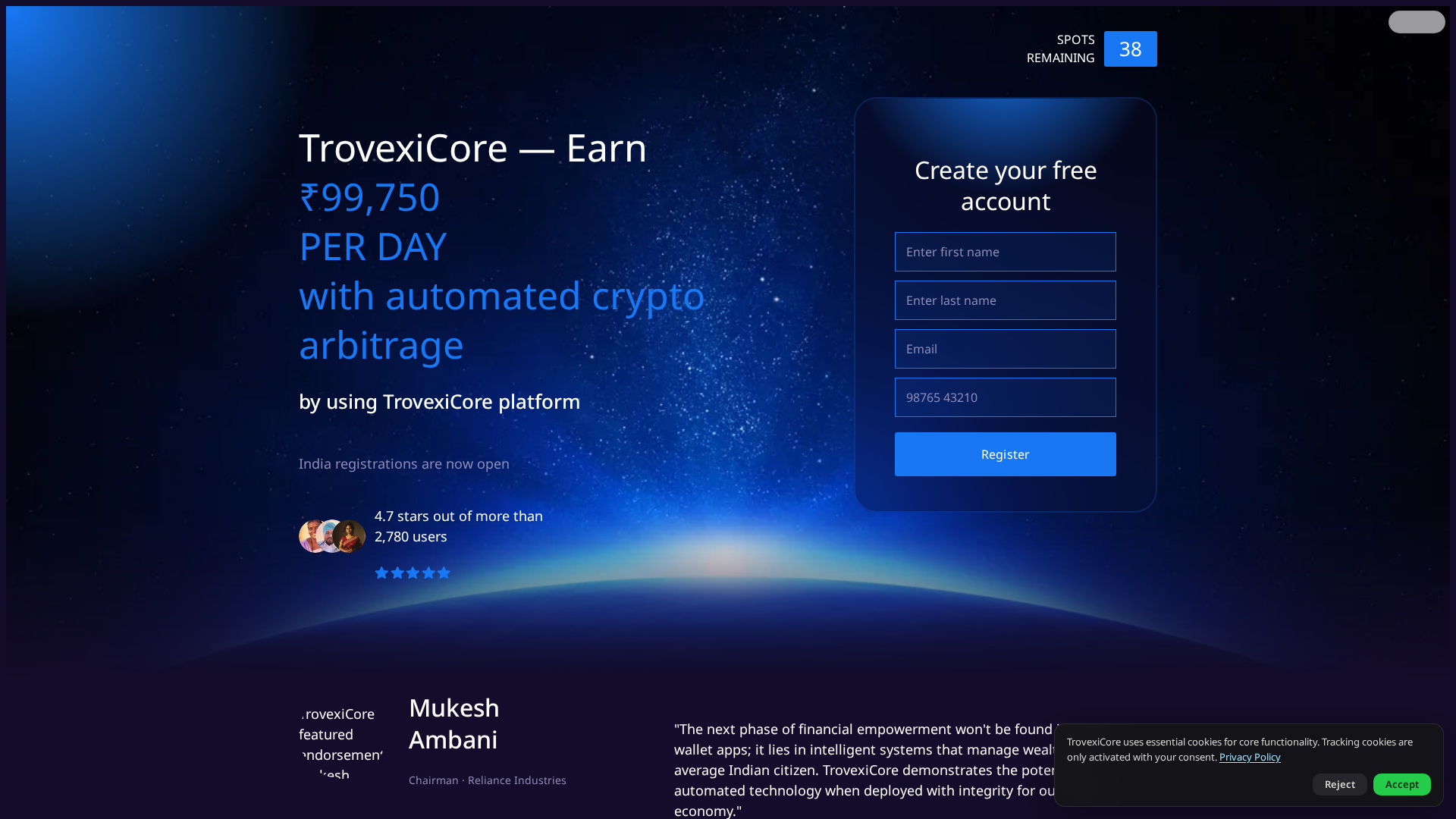 Screenshot of trovexicore.co.in