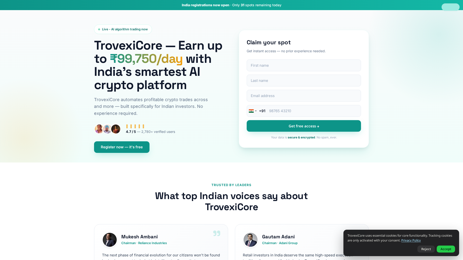 Screenshot of trovexicore.in