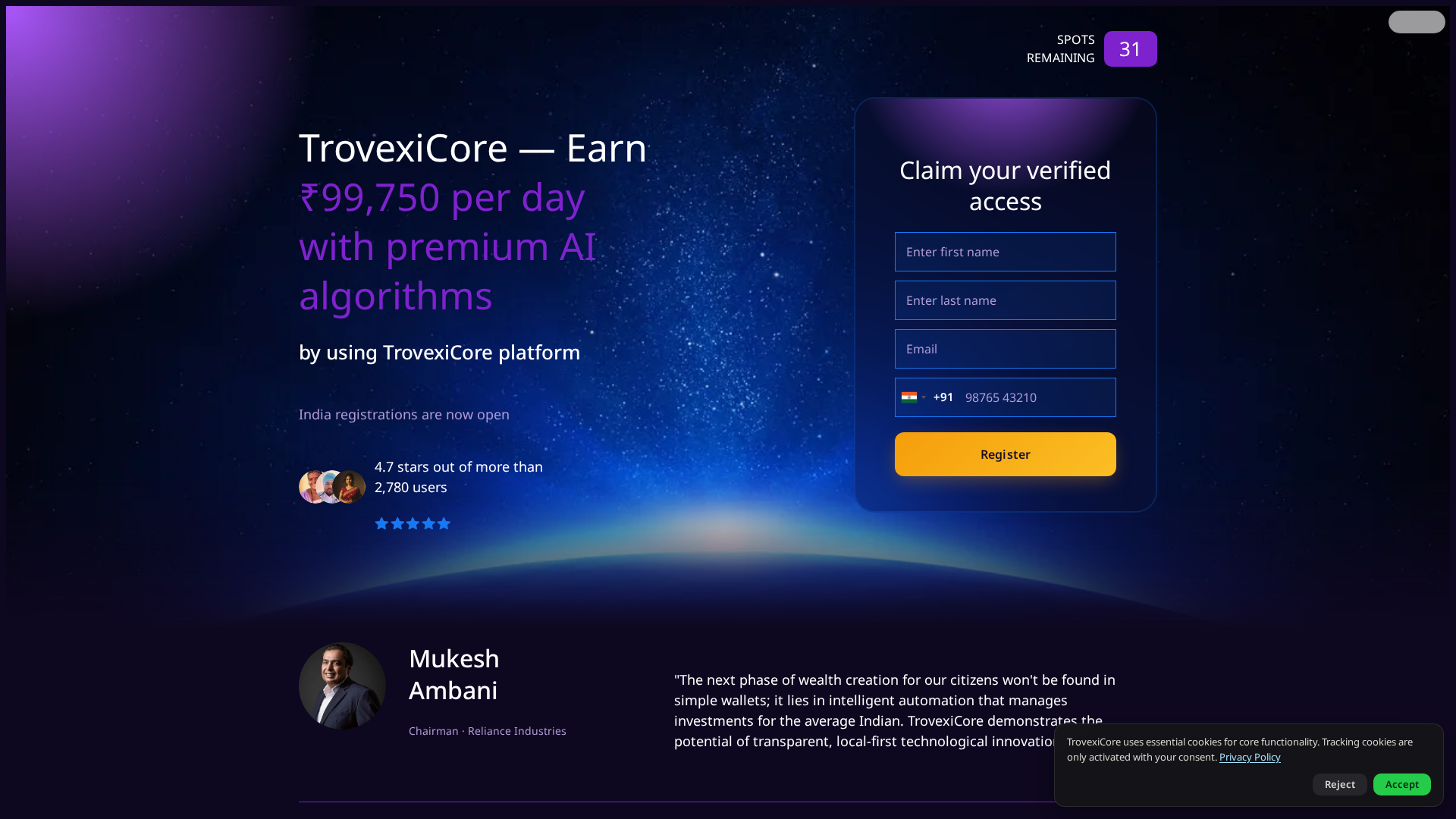 Screenshot of trovexicore.info