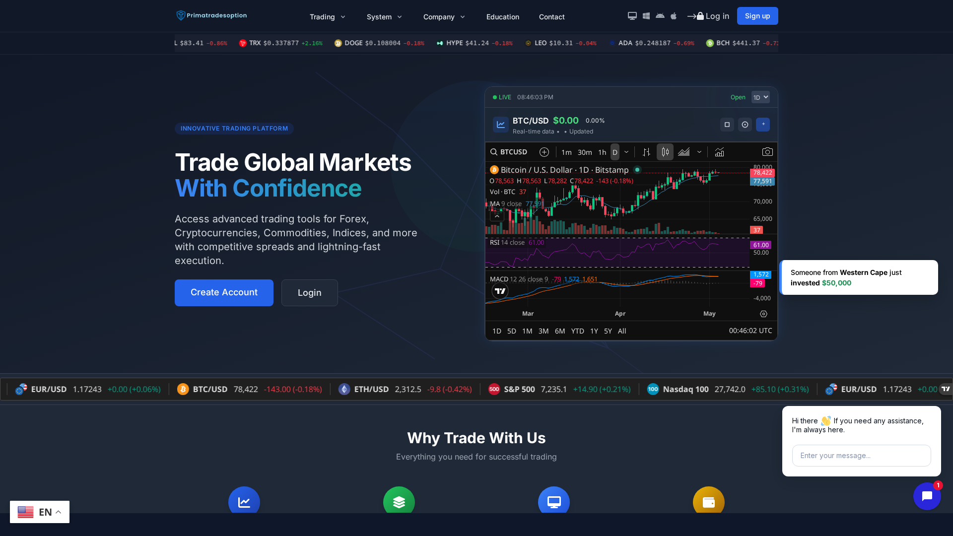 Screenshot of primatradesoption.live