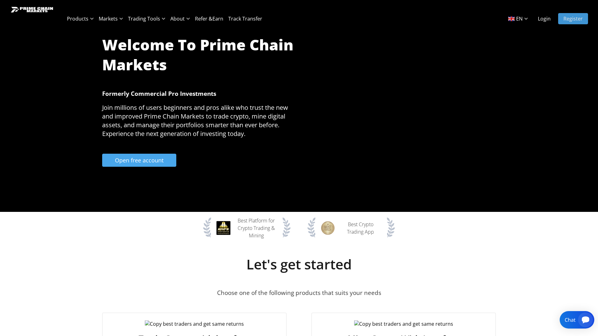 Screenshot of primechainmarkets.com