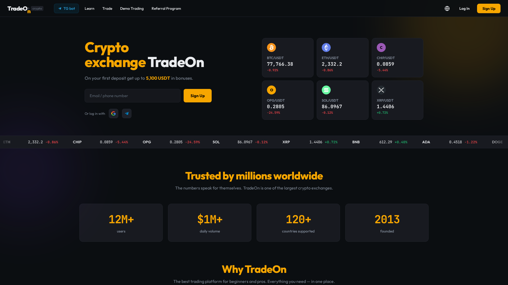 Screenshot of tradeon.website