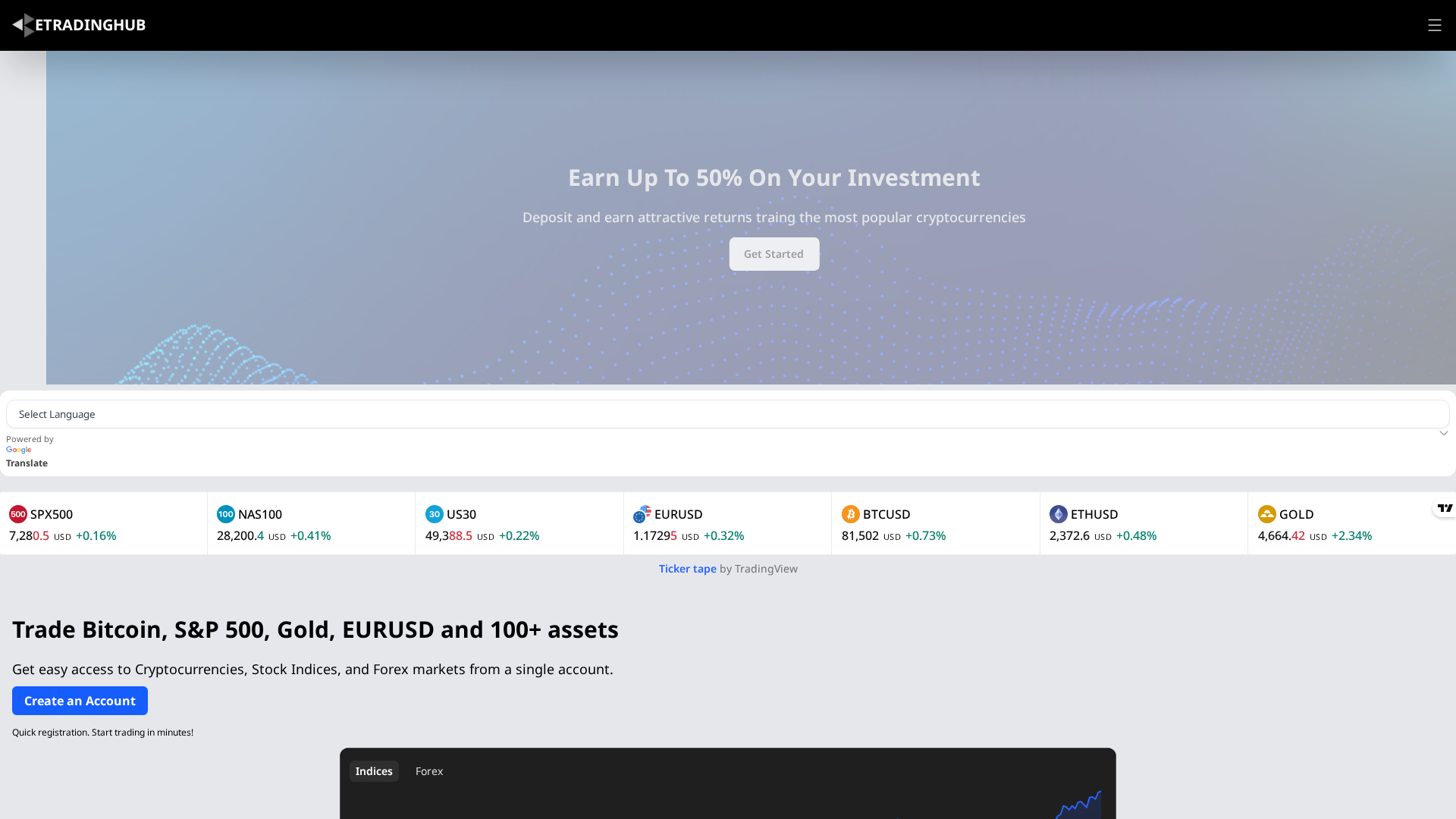 Screenshot of etradinghub.net