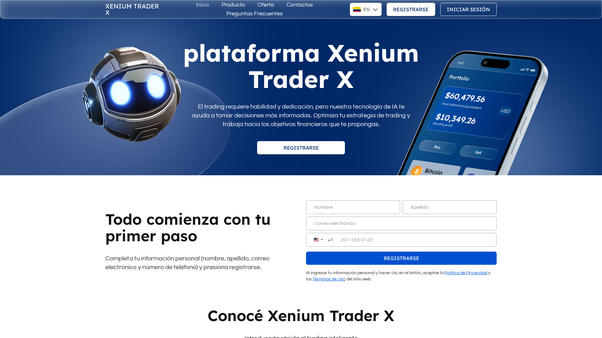 Screenshot of xenium-trader-x.com