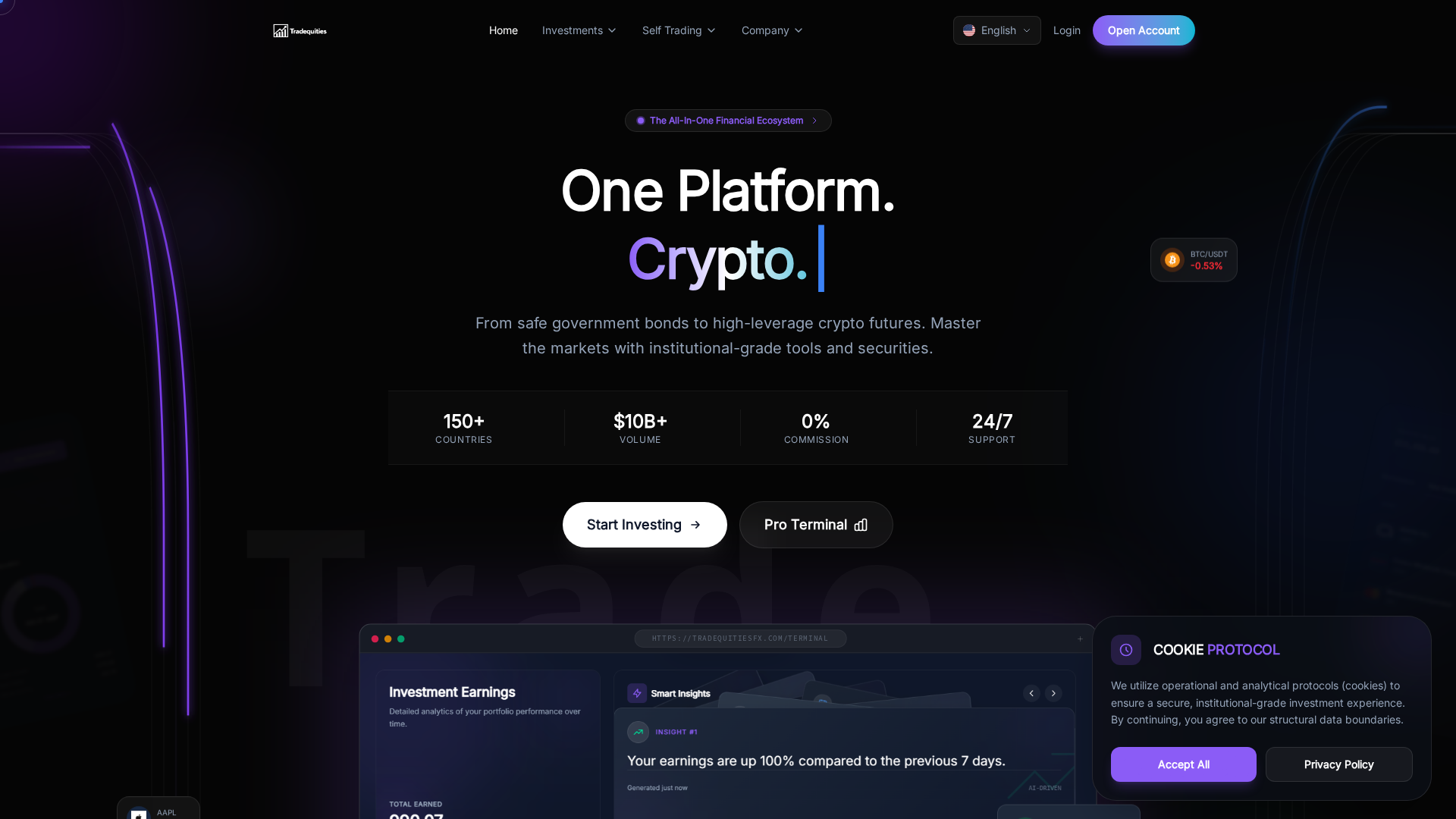 Screenshot of tradequitiesfx.com