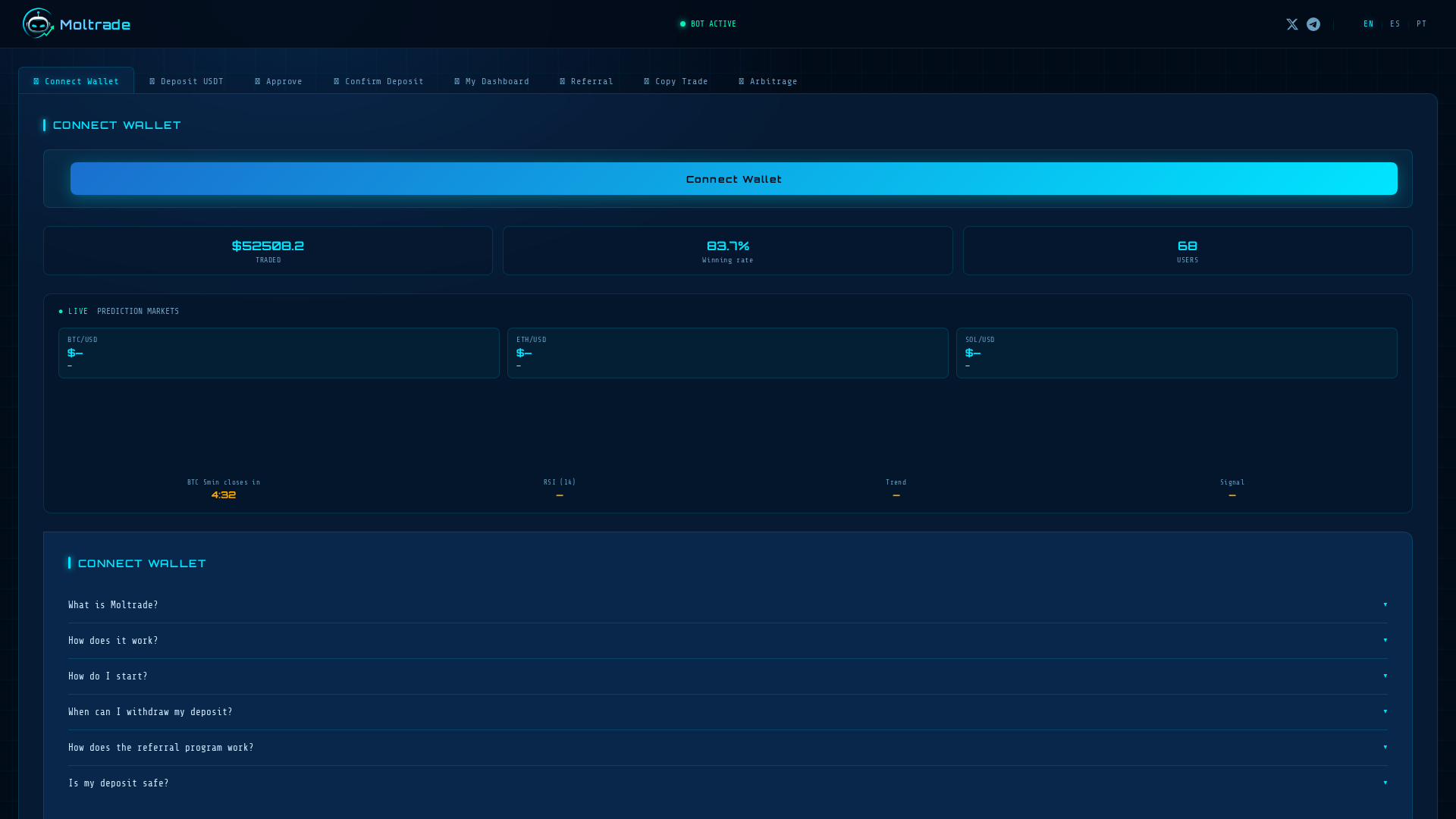 Screenshot of moltrade.app